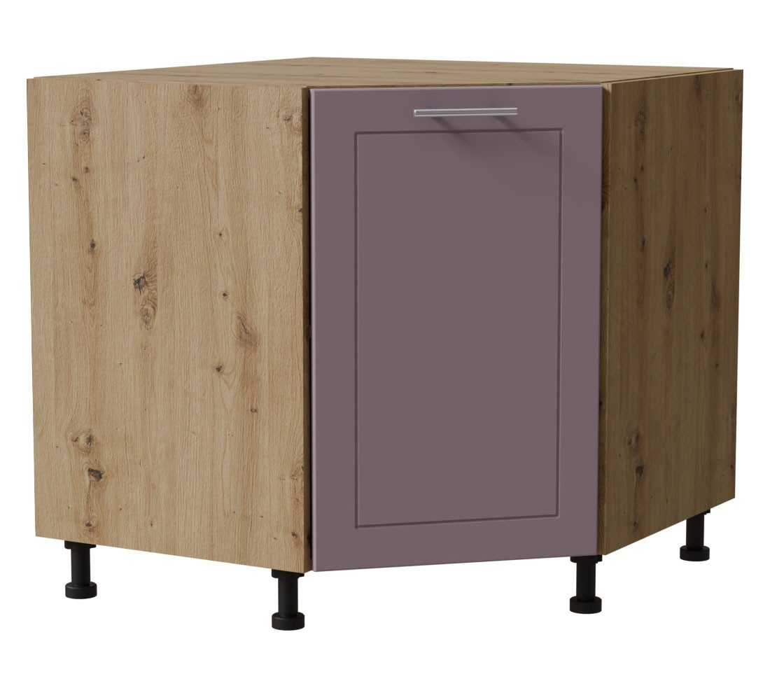 Feldmann-Wohnen Eckschrank Bari (D12R/90, 1-türig, mit Einlegeboden, 1-St., moderne Kassettenoptik, lackierte Fronten, Stellmaß 90x90cm) 84x84cm Eiche Artisan / RAL 4009 pastellviolett mit Einlegeboden