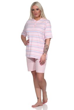 Normann Pyjama Damen Schlafanzug kurzarm Pyjama Shorty in pastellfarbenen Streifen