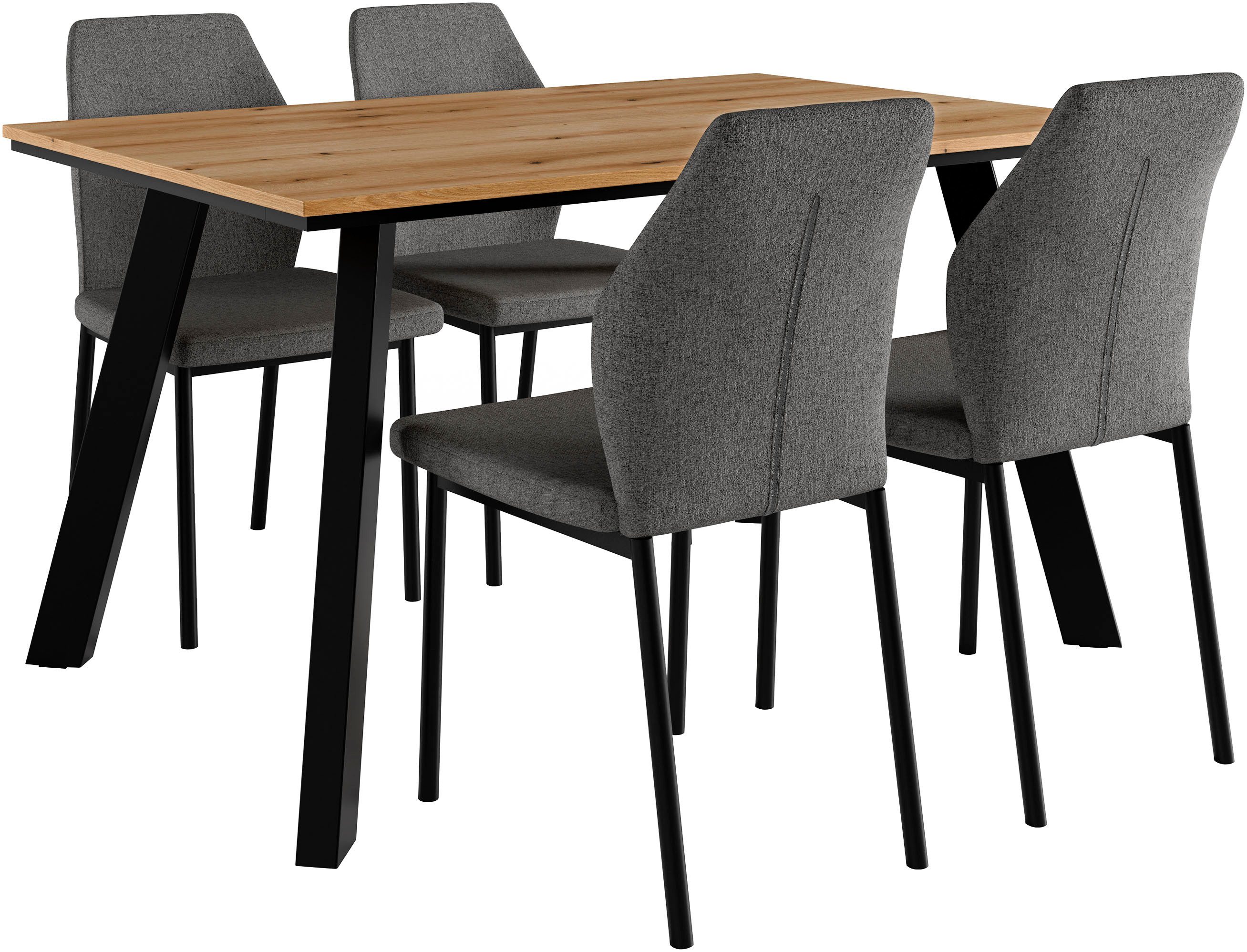 OTTO home Essgruppe Genf Tischgruppe BESTSELLER, (Set, 5-tlg), Küchentisch, 4 Stühle, moderne Tischplatte in eiche/schwarz