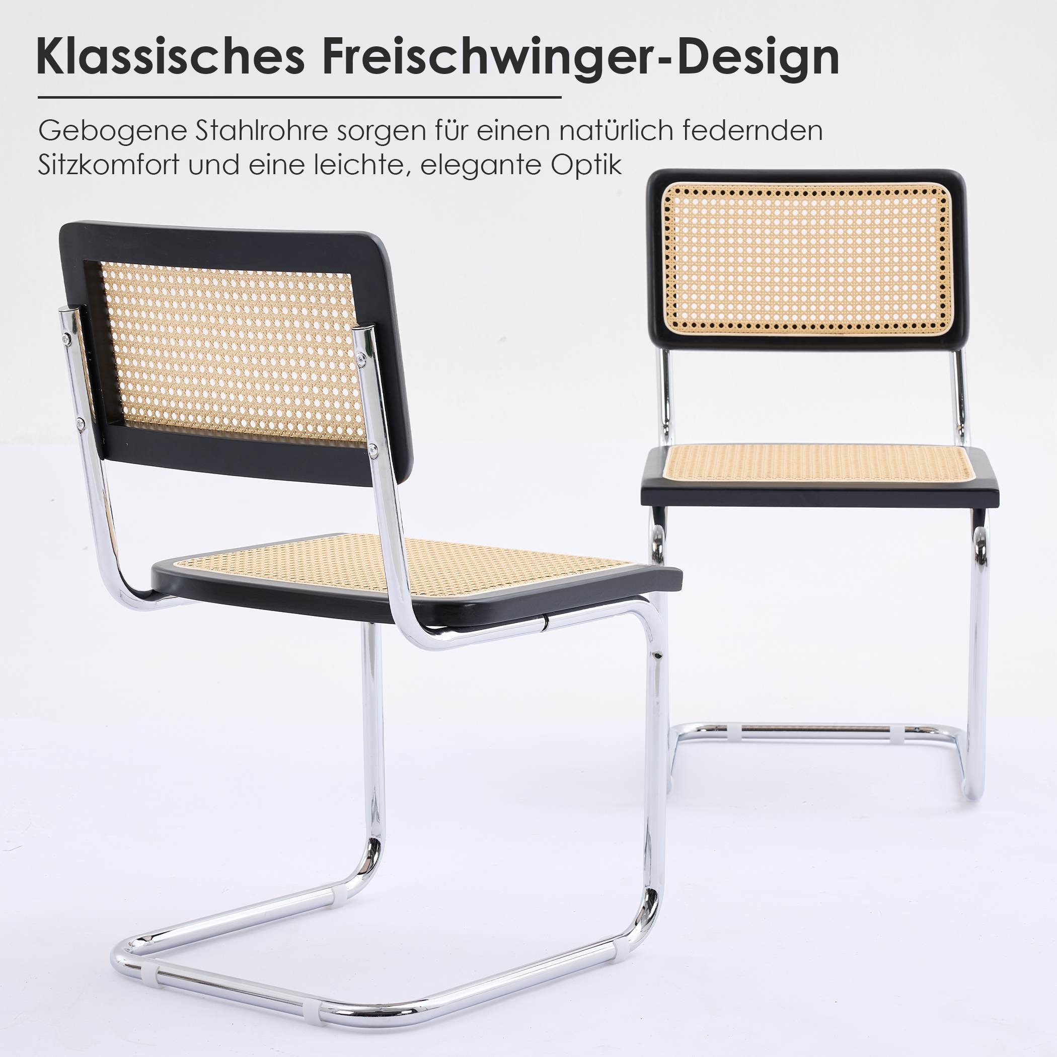 SeedWave Freischwinger 2er-Set Retro Esszimmerstühle mit Rattan-Rückenlehne günstig online kaufen