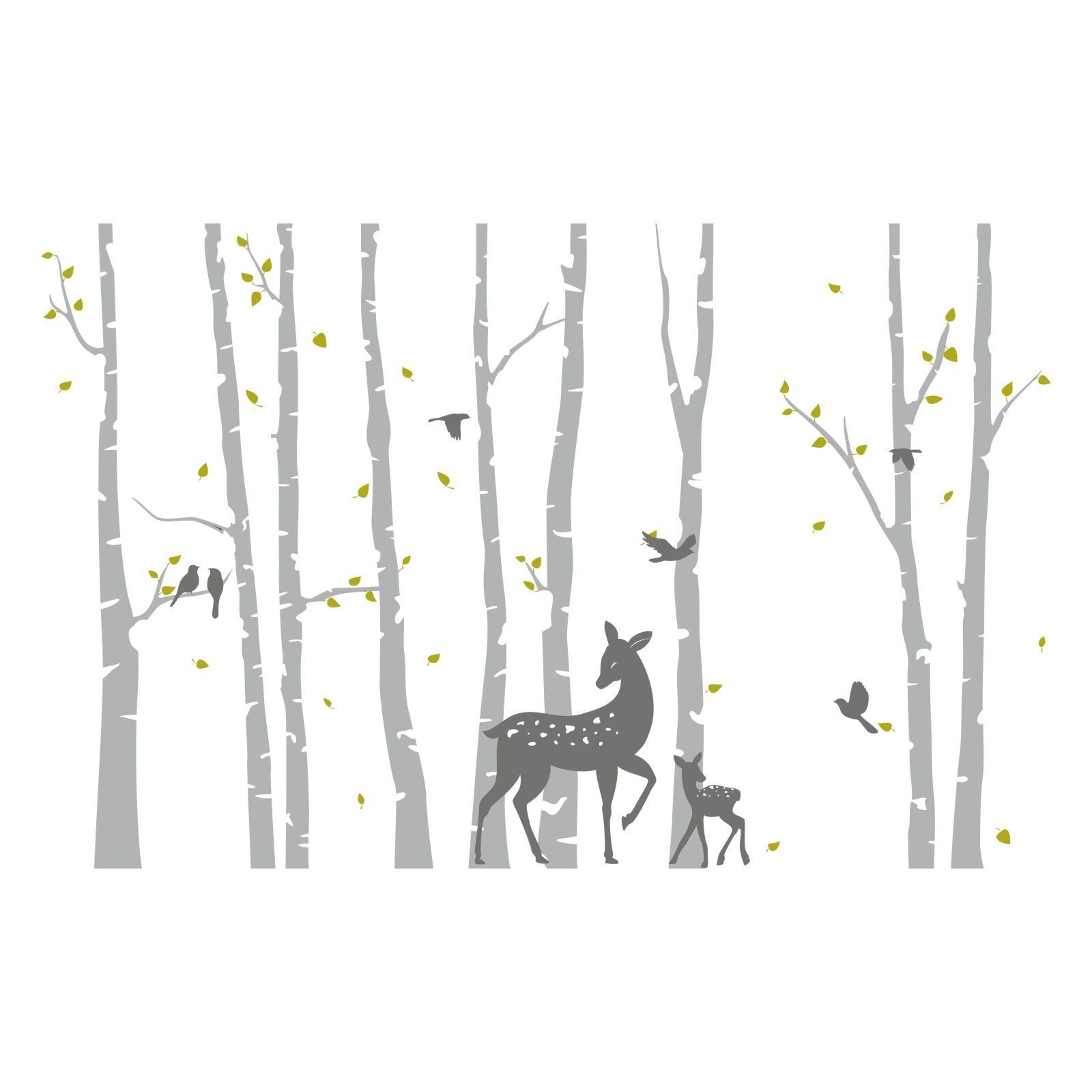 nikima Wandtattoo 197 Wandtattoo Birkenstämme GRAU mit Reh und Kitz - Vögel günstig online kaufen