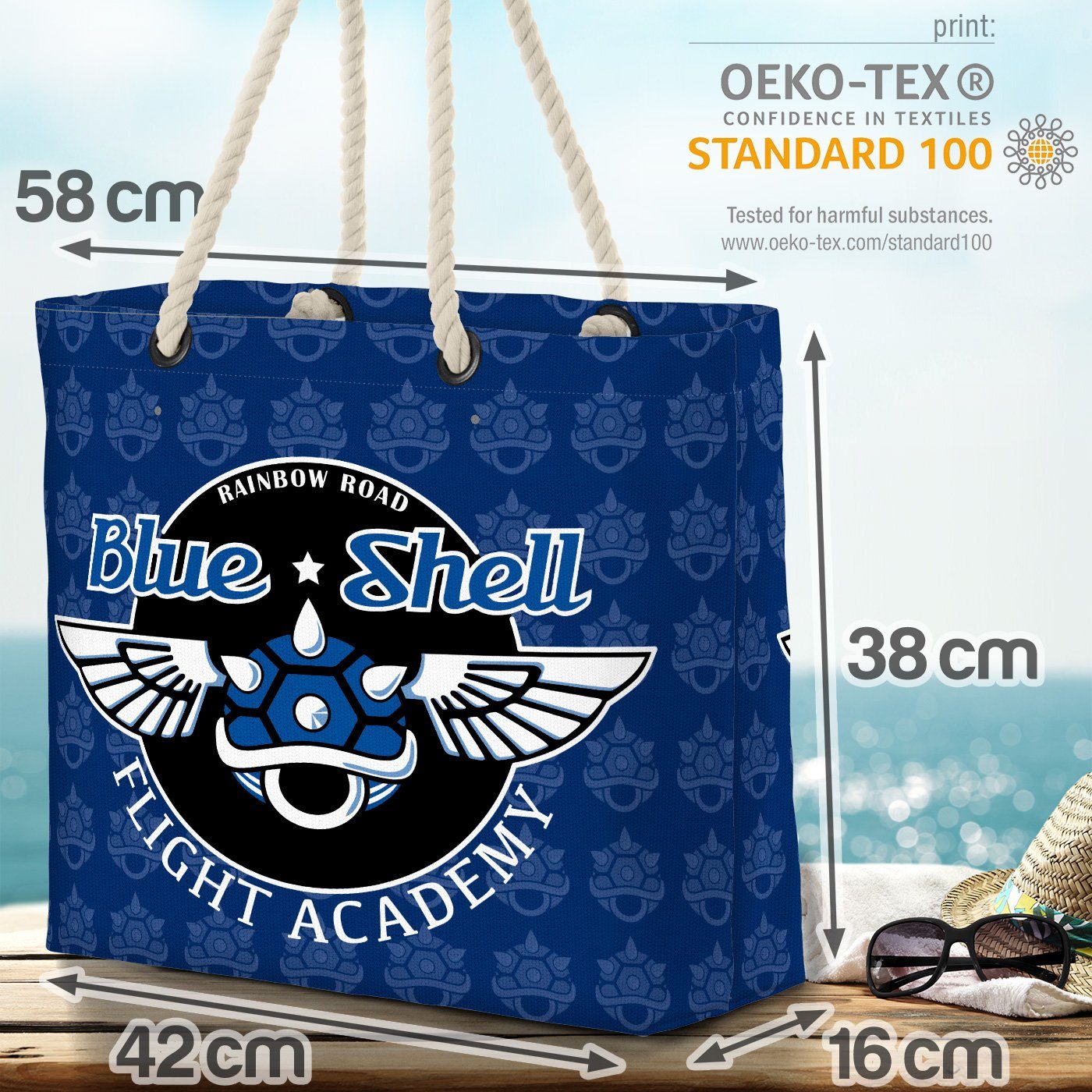 VOID wii Strandtasche auto mario Shopper (1-tlg), blau kart rennen switch Shell Blue Academy