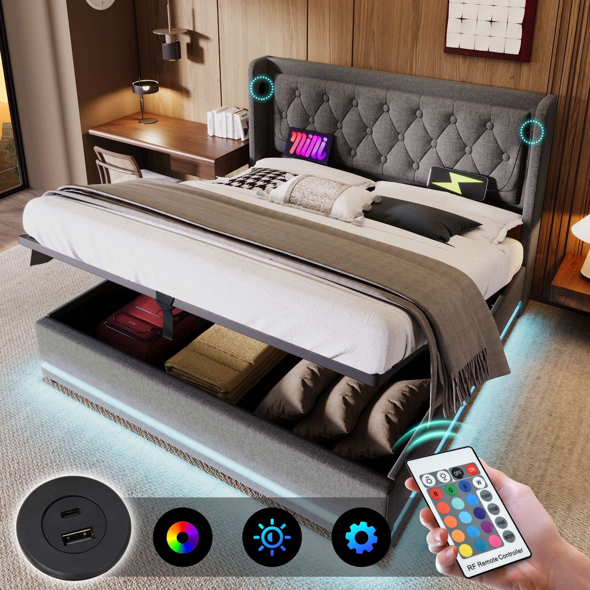 MODFU Polsterbett mit Stauraum Ladefunktion (150x210x101CM,Inklusive-Matrat günstig online kaufen