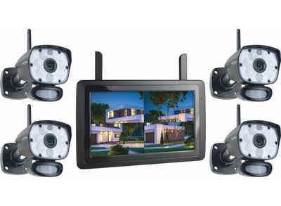 Elro CZ60RIPS-4 Überwachungskamera (Außen-und Innenbereich, Set, 5-tlg., 4x Überwachungskamera, 1x Monitor, Drahtlose Verbindung zwischen Kamera und Bildschirm bis 150m)