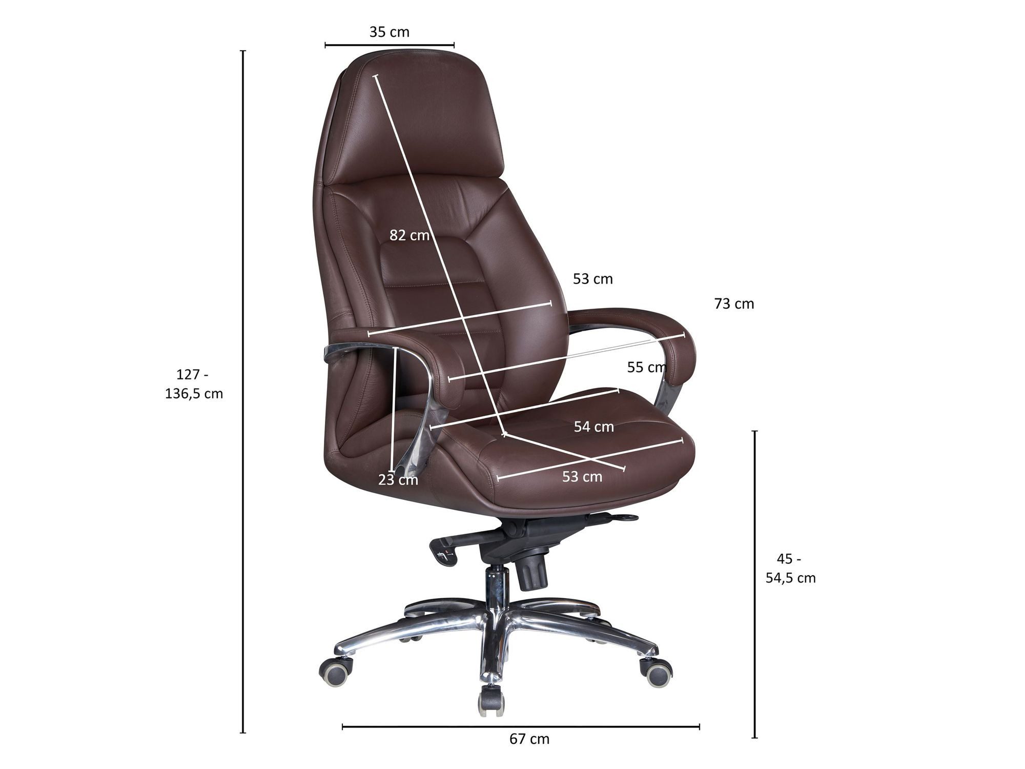 FINEBUY Chefsessel Bürostuhl Echtleder Ergonomisch XXL Drehstuhl 120 kg Stuhl (Echtleder Braun, Schreibtischstuhl bis 120 kg), Bürostuhl höhenverstellbar, Drehstuhl Wippfunktion