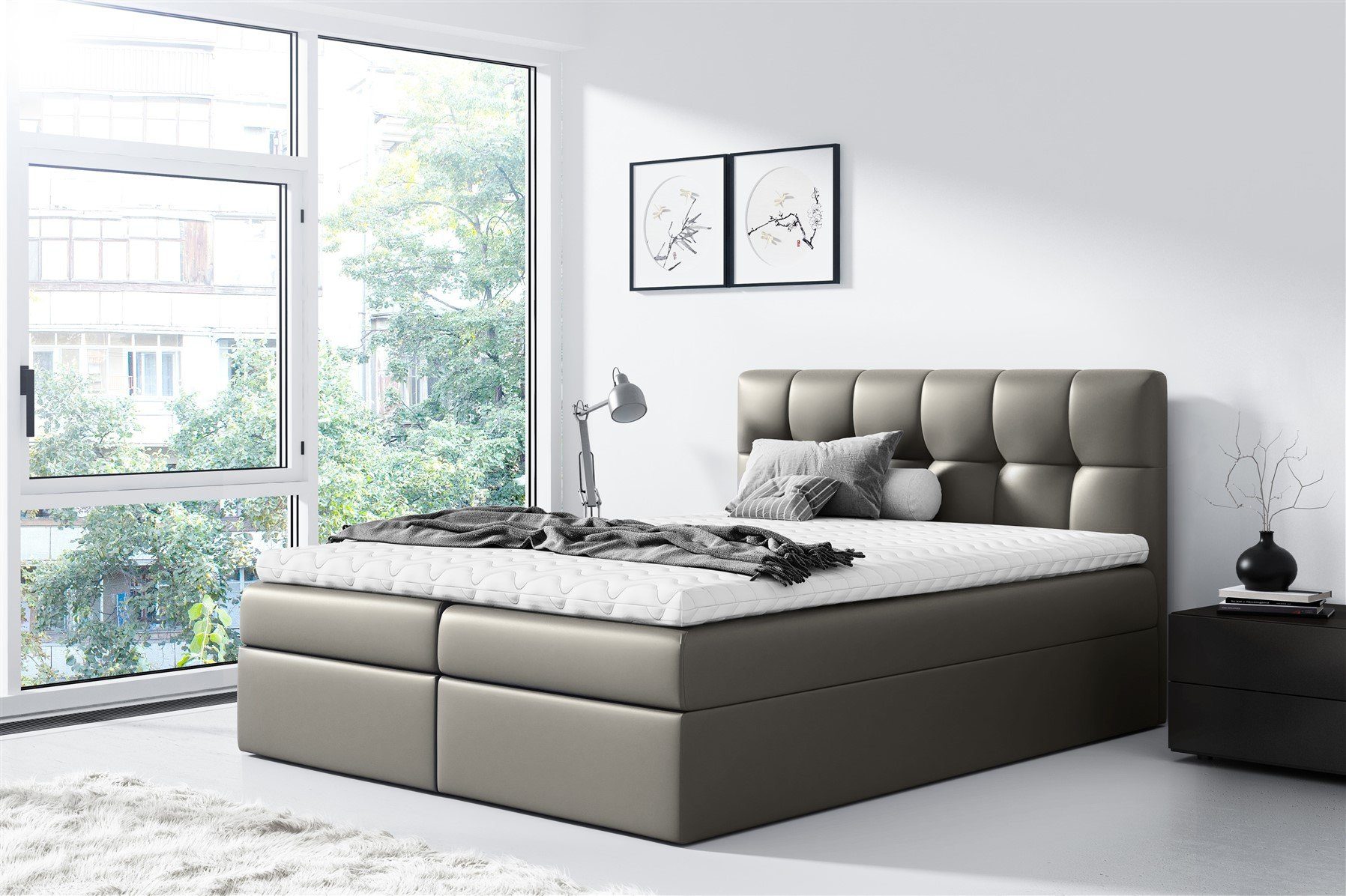 Fun Möbel Boxbett Schlafzimmerbett CARMEN in Kunstleder Grau (inkl. Bettkasten, 1-St., inkl. Kaltschaumtopper)
