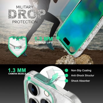 Nalia Smartphone-Hülle Apple iPhone 14 Pro Max, Klare Glitzer Hülle / Silikon Transparent / Glitter Cover / Bling Case