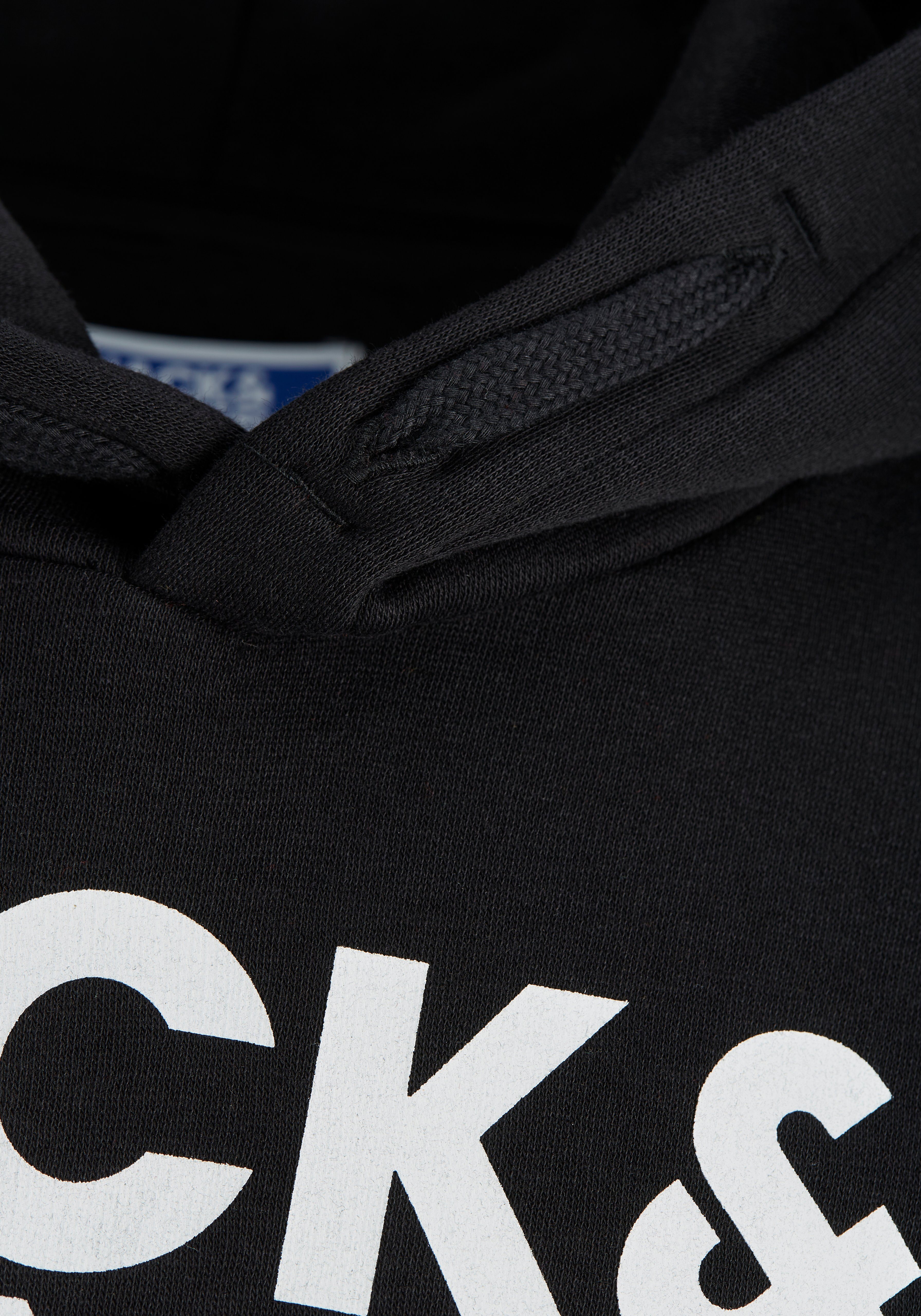 HOOD black/Large Print Kapuzensweatshirt JJECORP LOGO SWEAT Jones & Jack Junior