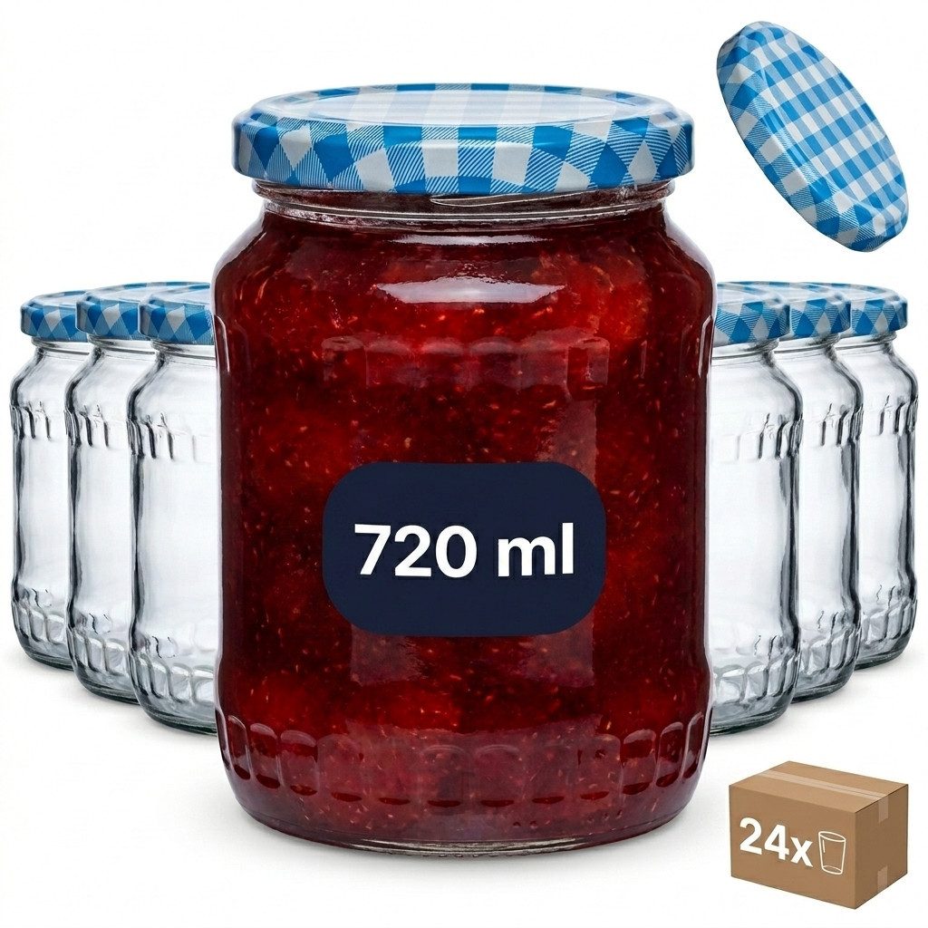 gouveo Einmachglas Vorratsgläser 720 ml Klassik mit Schraub-Deckel - Große Einmachgläser, (24-tlg., schwarz BlueSeal), auslaufsicher
