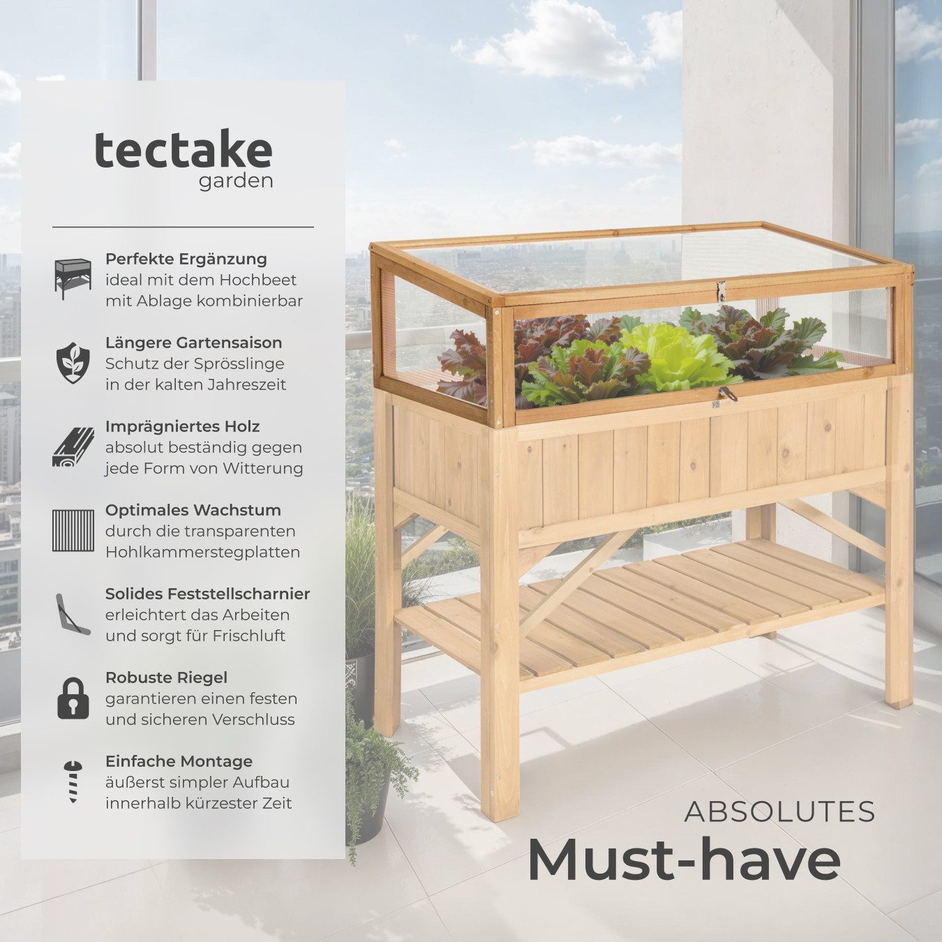 tectake Hochbeet Frühbeet-Aufsatz, aus Holz