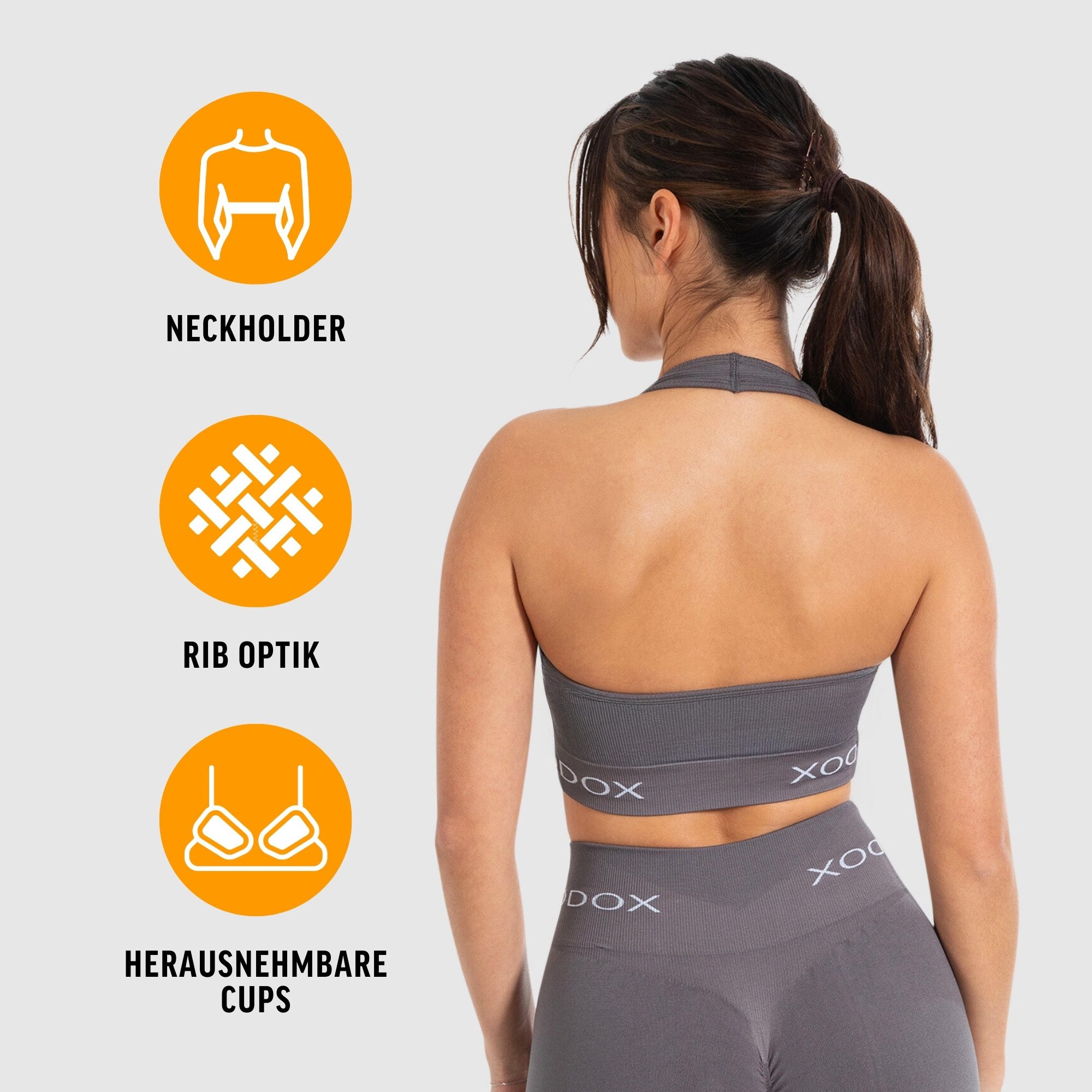 Smilodox Sport-BH Azura, Seamless Sport Top Rückenfrei Starker Halt Fitness Alltag Scrunch Bra ohne Bügel Atmungsaktiv Yoga Gym Bustier Schriftzug – Bild 2 von 5