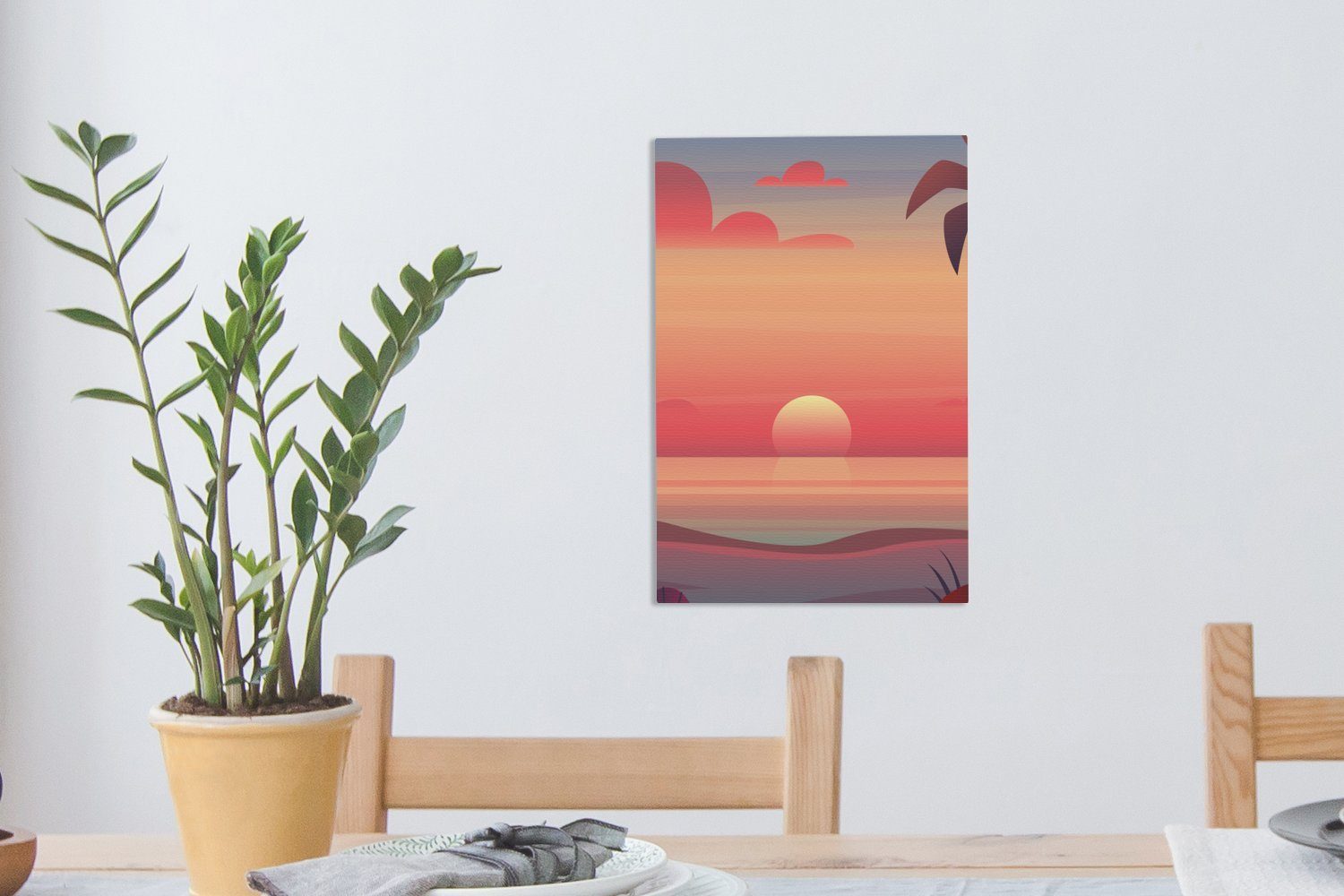 20x30 St), bespannt Meer, - Leinwandbild OneMillionCanvasses® Retro inkl. Strand cm fertig Gemälde, Zackenaufhänger, (1 Leinwandbild -