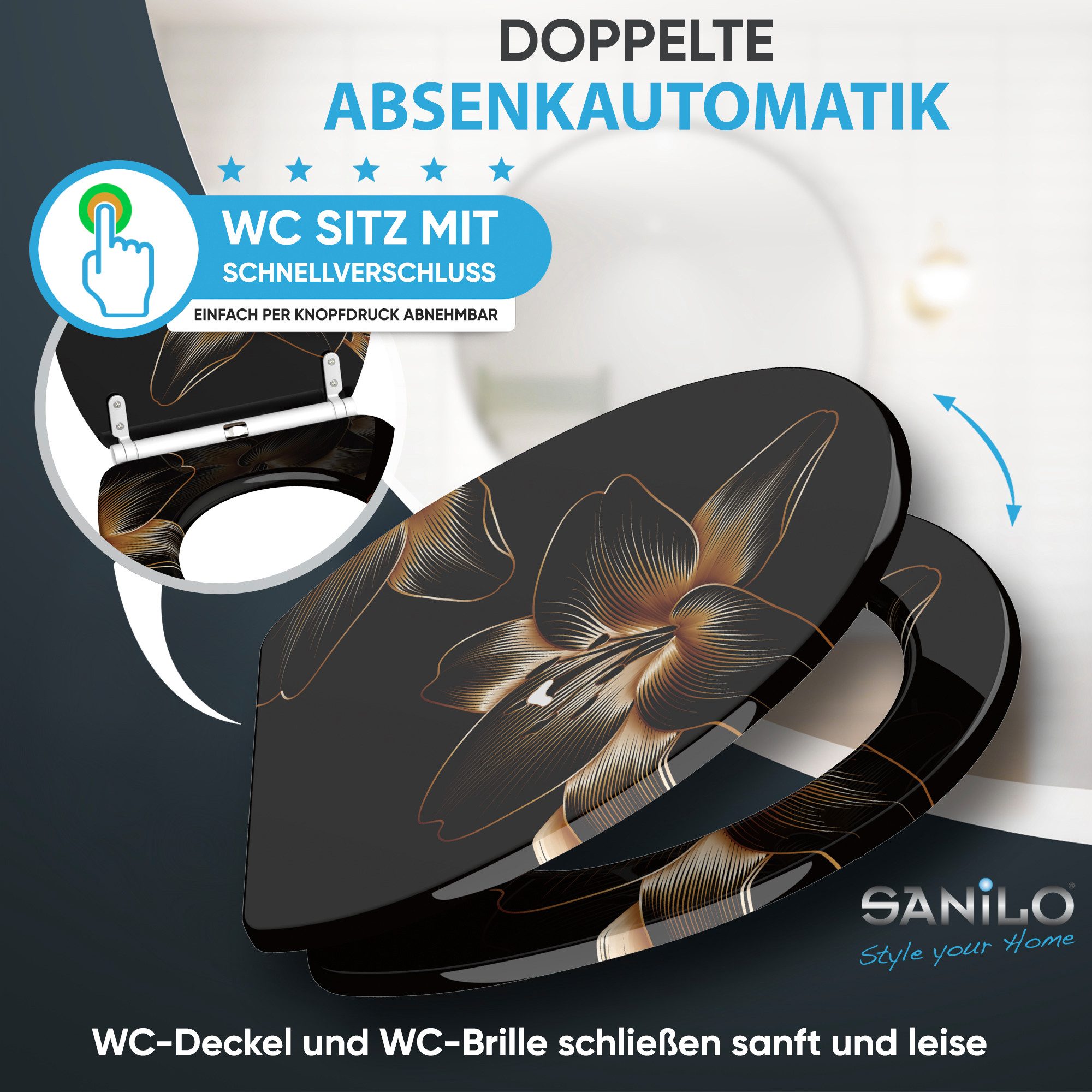 Sanilo WC-Sitz mit Absenkautomatik & Top Fix in vielen Designs, hochwertig, abnehmbar, leichte Montage von oben, mit Schraubenzieher