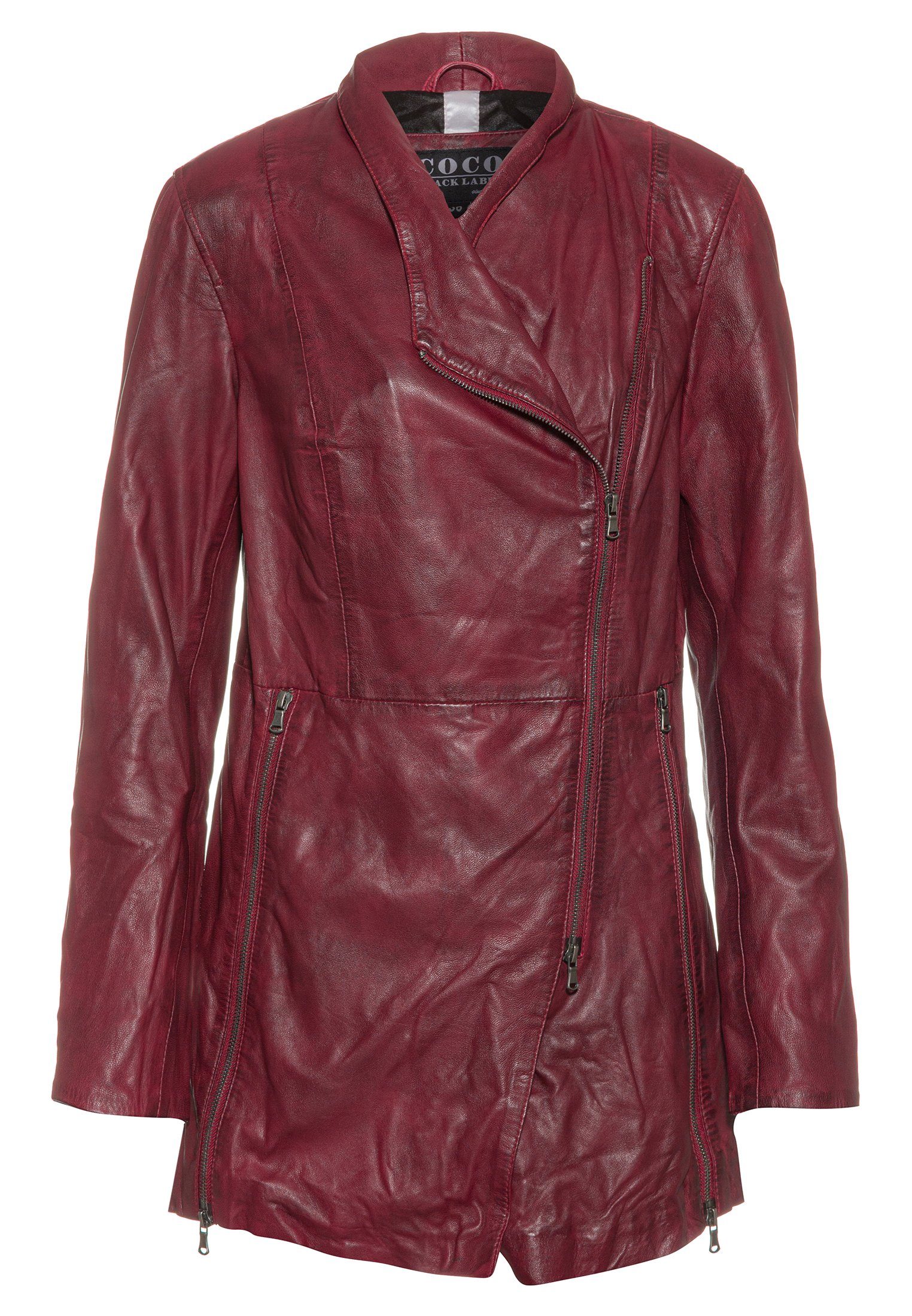 COCO Rot Ledermantel mit Lederjacke IBIZA 2-Wege Bordeaux Zipper halblanger since1986 Label Black