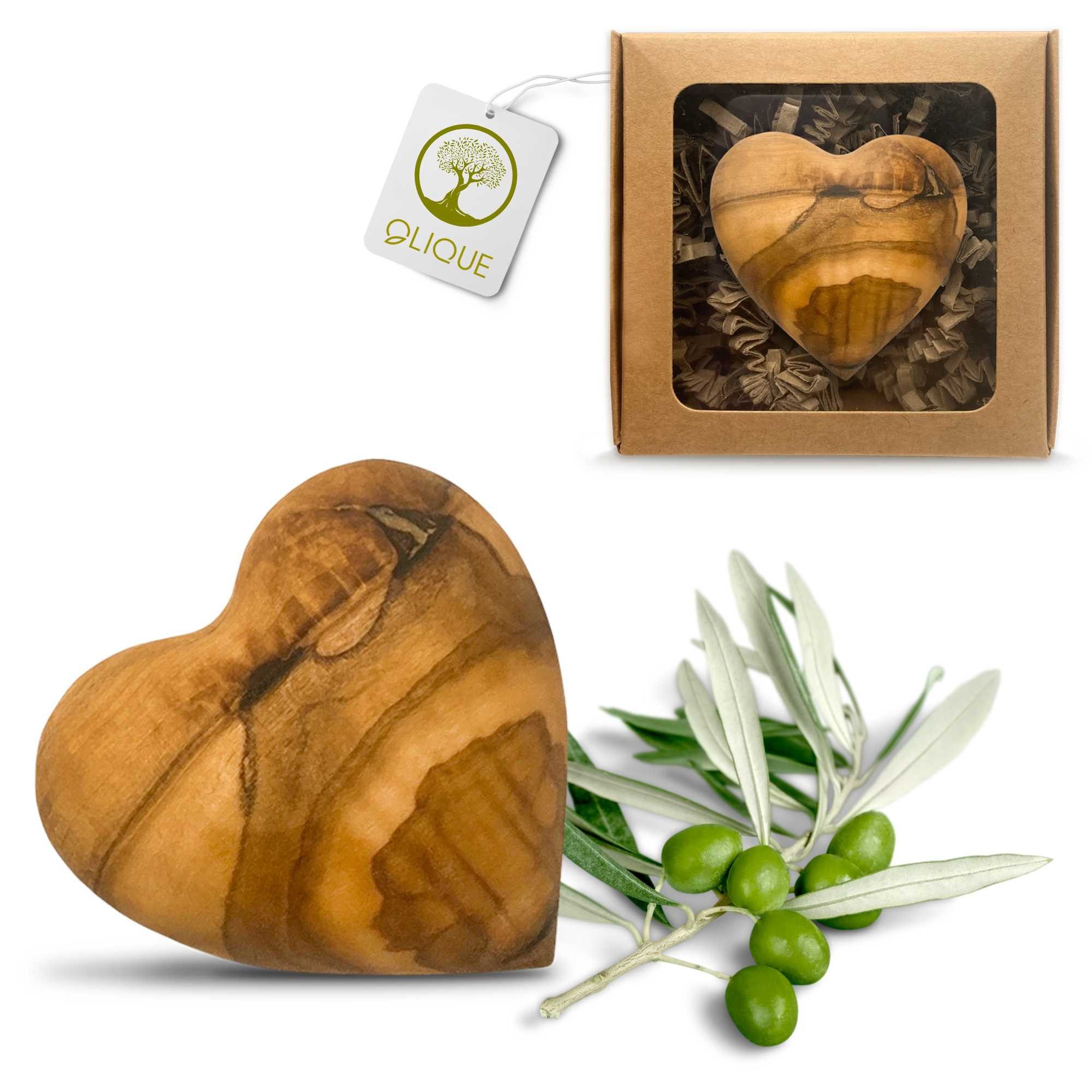 OLIQUE Engelfigur Handgemachter Handschmeichler aus Olivenholz - als Geschenk zur Geburt