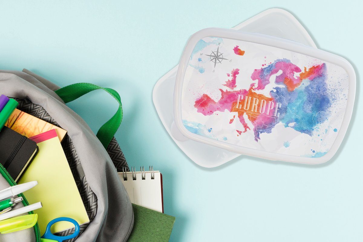 Mädchen für weiß MuchoWow Kunststoff, Karte - Brotdose, für Lunchbox (2-tlg), Jungs Aquarell, und Kinder Erwachsene, und Brotbox