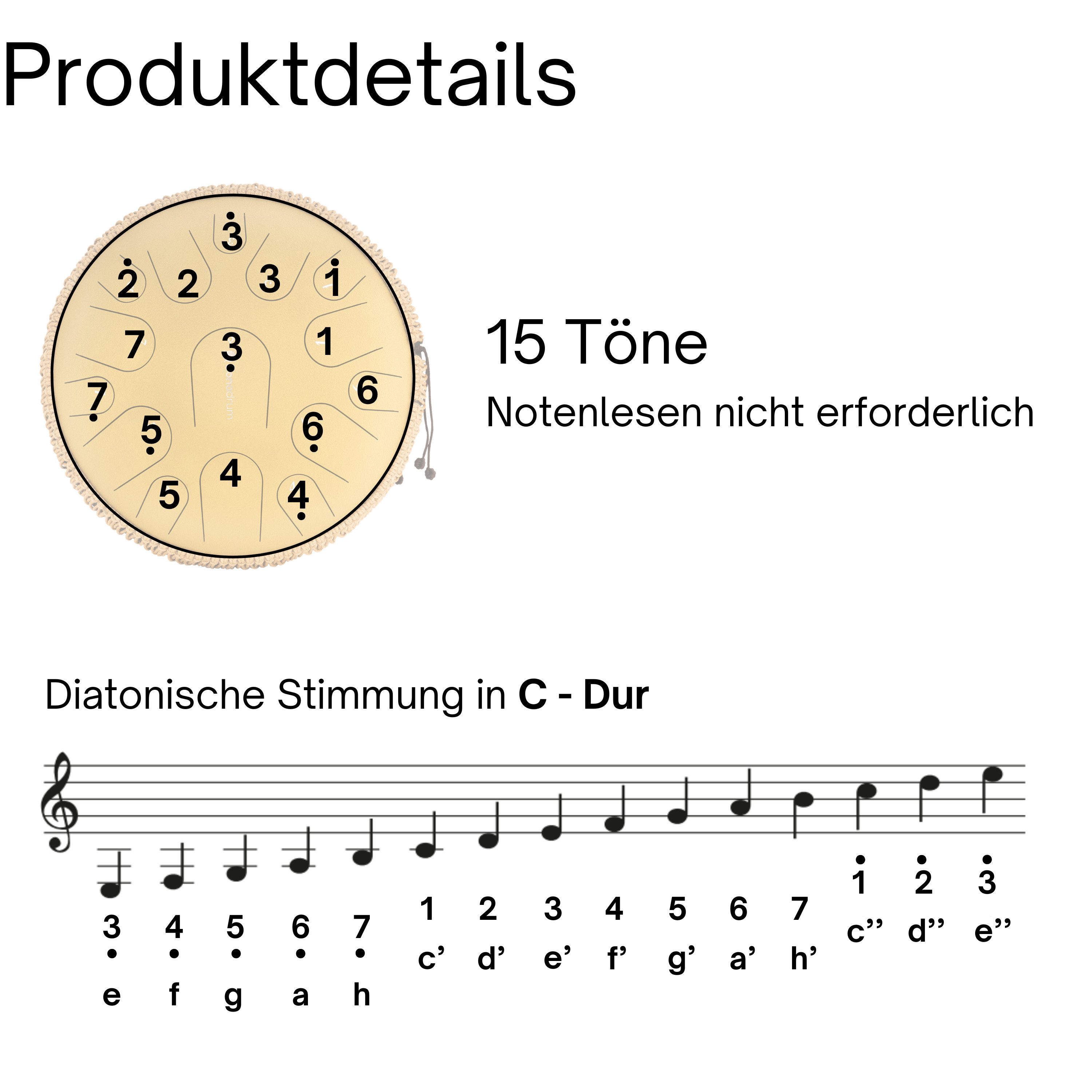 Sonodrum Steel Tongue Drum Zungentrommel "Premium", C-Dur, 35,5 cm, 15 Zungen inkl. Tragetasche