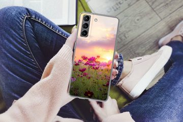 MuchoWow Handyhülle Sonnenuntergang - Blumen - Rosa - Natur - Grün, Phone Case, Handyhülle Samsung Galaxy S21, Silikon, Schutzhülle