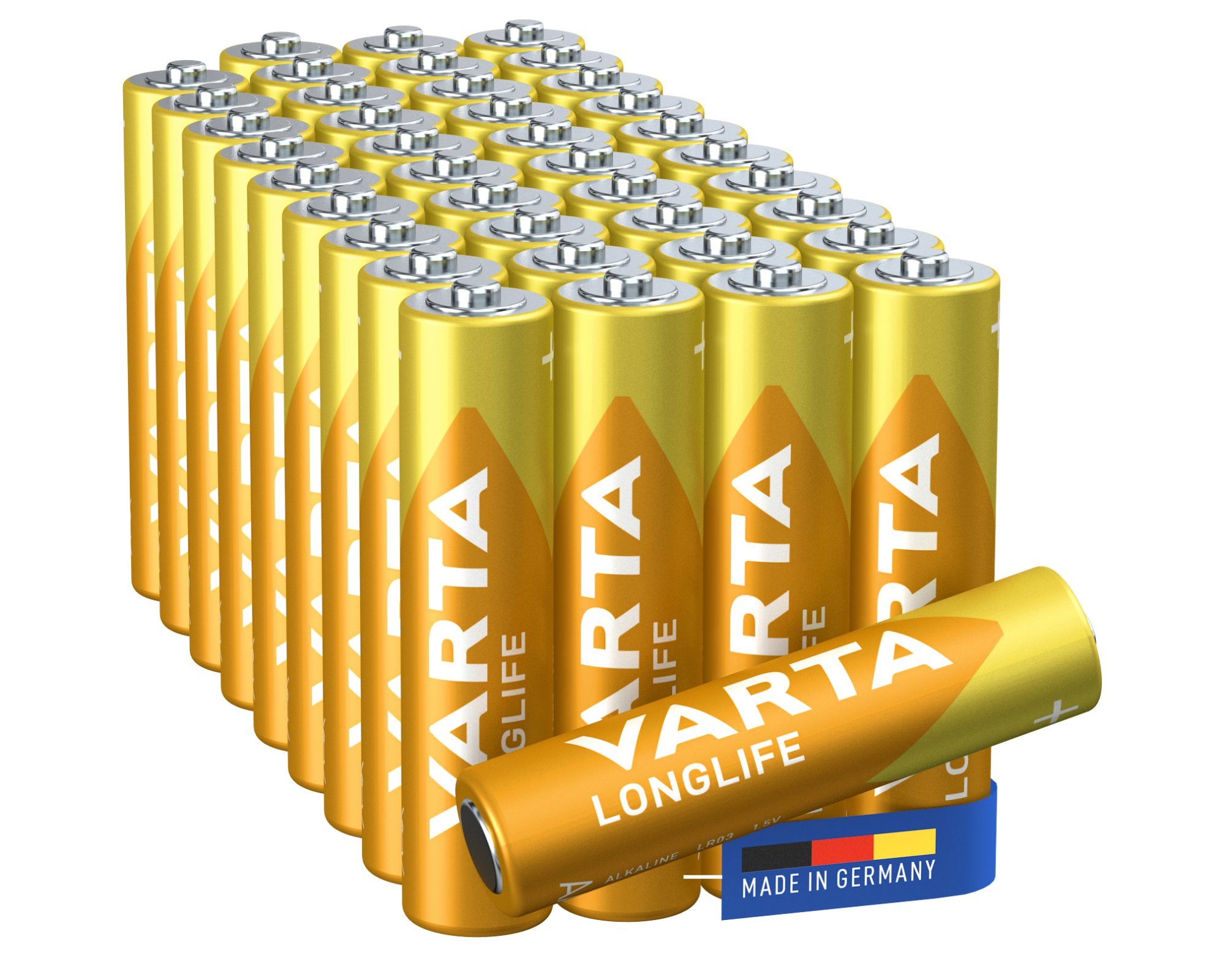 VARTA Longlife AAA Batterie, LR03 (1,5 V, 40 St), Made in Germany, 1.5V, 10 Jahre Lagerfähigkeit