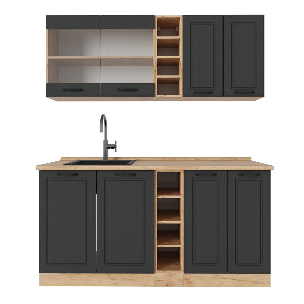 Vicco Küchenzeile R-Line, Anthrazit Landhaus/Goldkraft Eiche, günstig online kaufen
