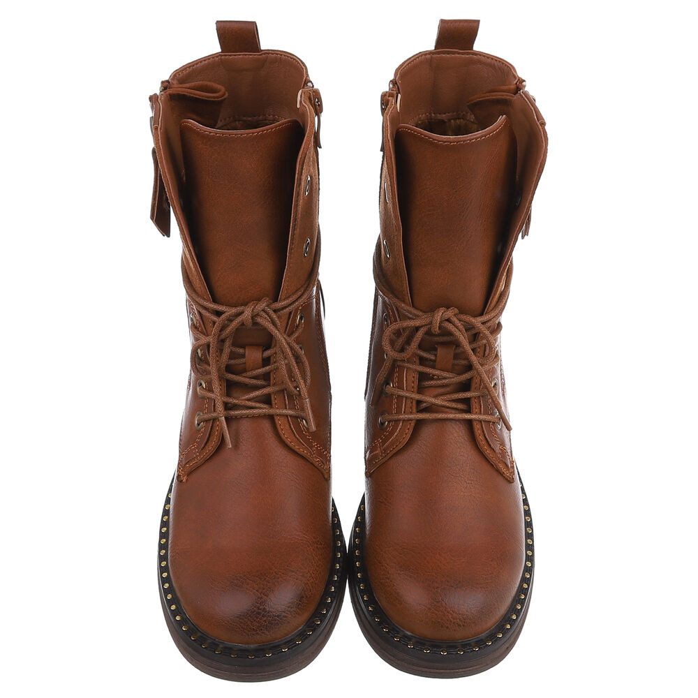 Ital-Design Damen Boots mit Schnürung und Reißverschluss für Alltag Stiefelette (90542930) Blockabsatz Schnürstiefeletten in Camel – Bild 4 von 5