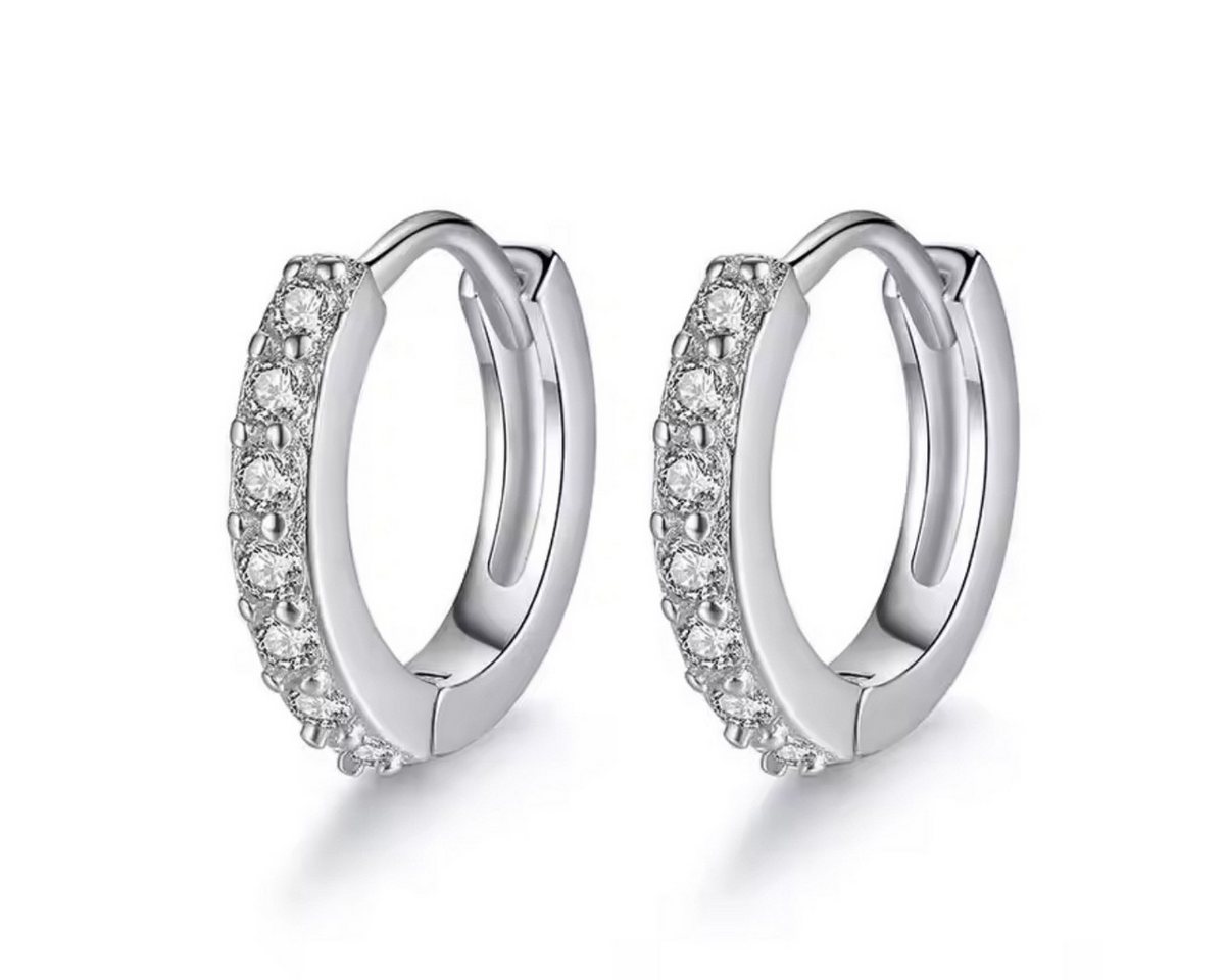 ELLAWIL Paar Creolen kleine Ohrcreolen Ohrringe Damenohrringe Creole Zirkonia Glitzerstein (GESCHENKIDEE, Sterling Silber 925), inklusive Geschenkschachtel