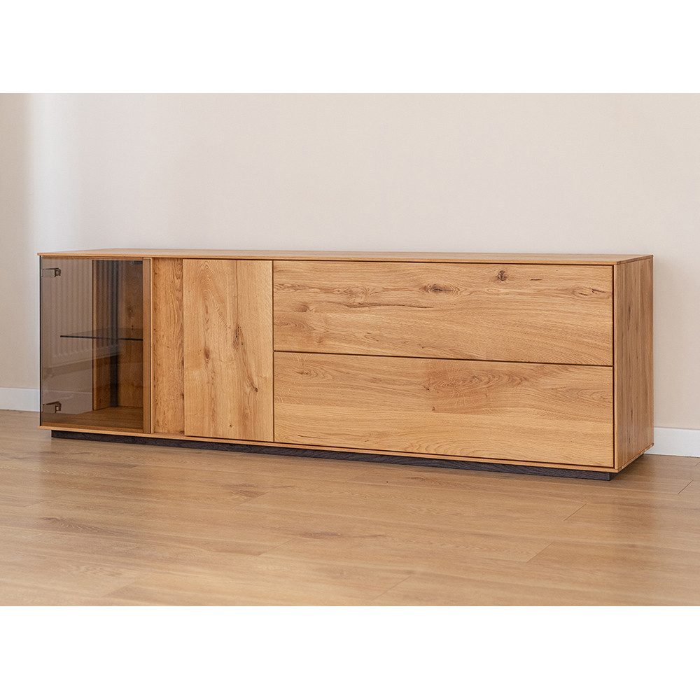Lomadox Lowboard CARISOLO-163, 185 cm breit in Eiche massiv geölt, montiert, inkl. LED-Beleuchtung