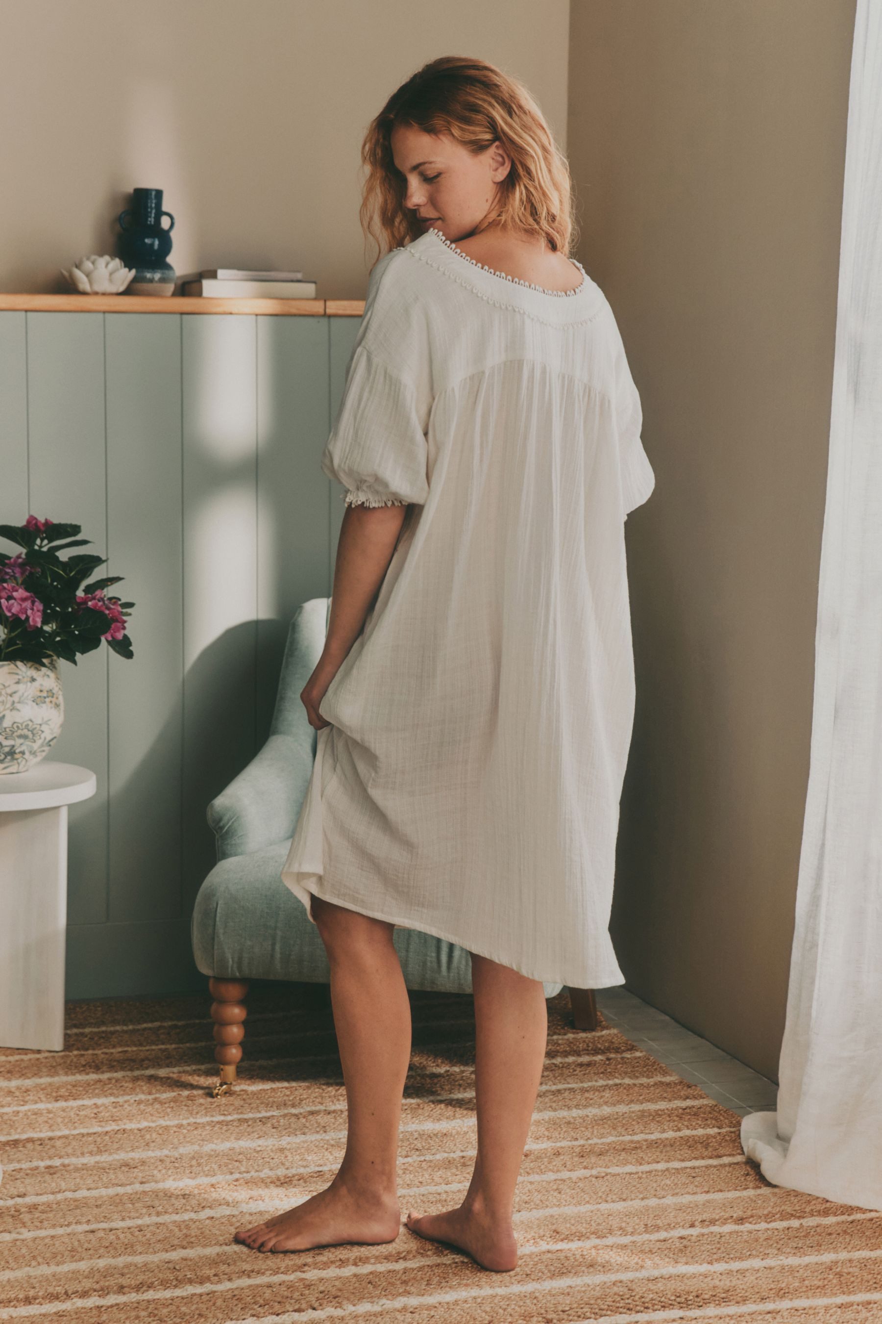 LAURA ASHLEY Nachthemd Laura Ashley Midi-Nachthemd, doppellagiger Stoff (1- günstig online kaufen