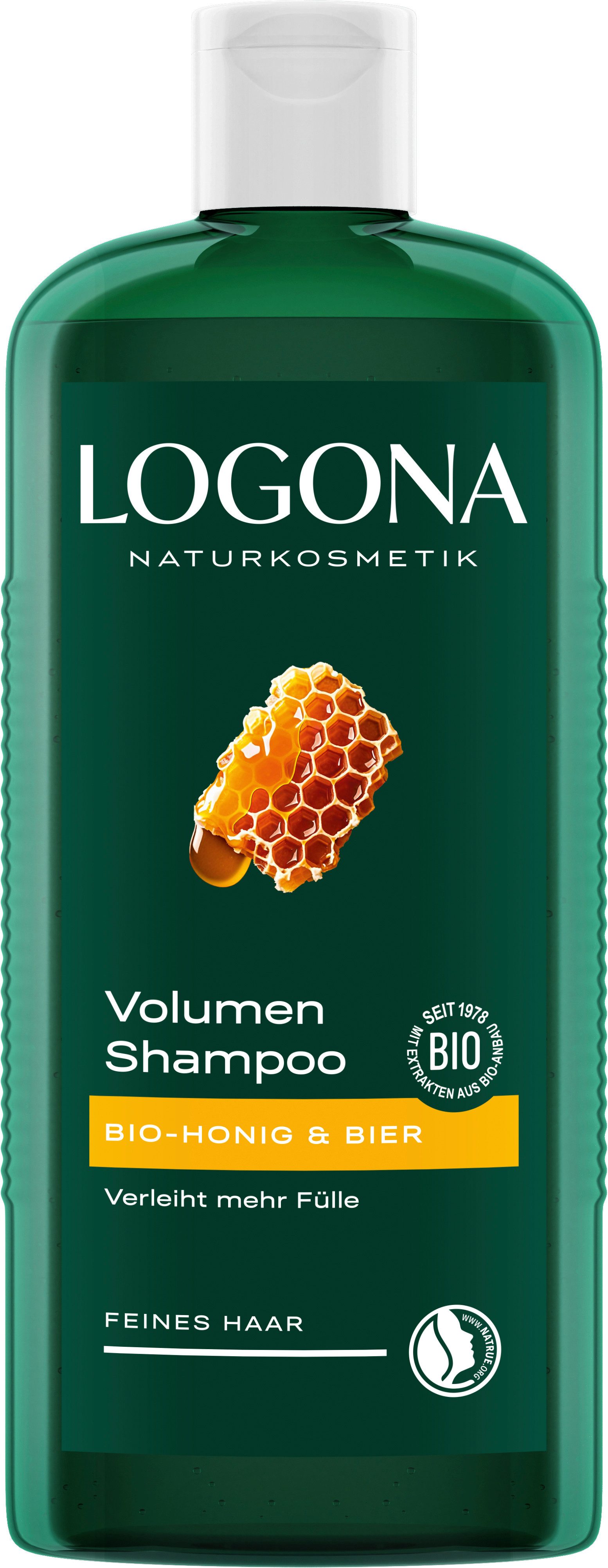 LOGONA Haarshampoo VOLUMEN SHAMPOO BIO-HONIG & BIER, für feines Haar, volumenverstärkend
