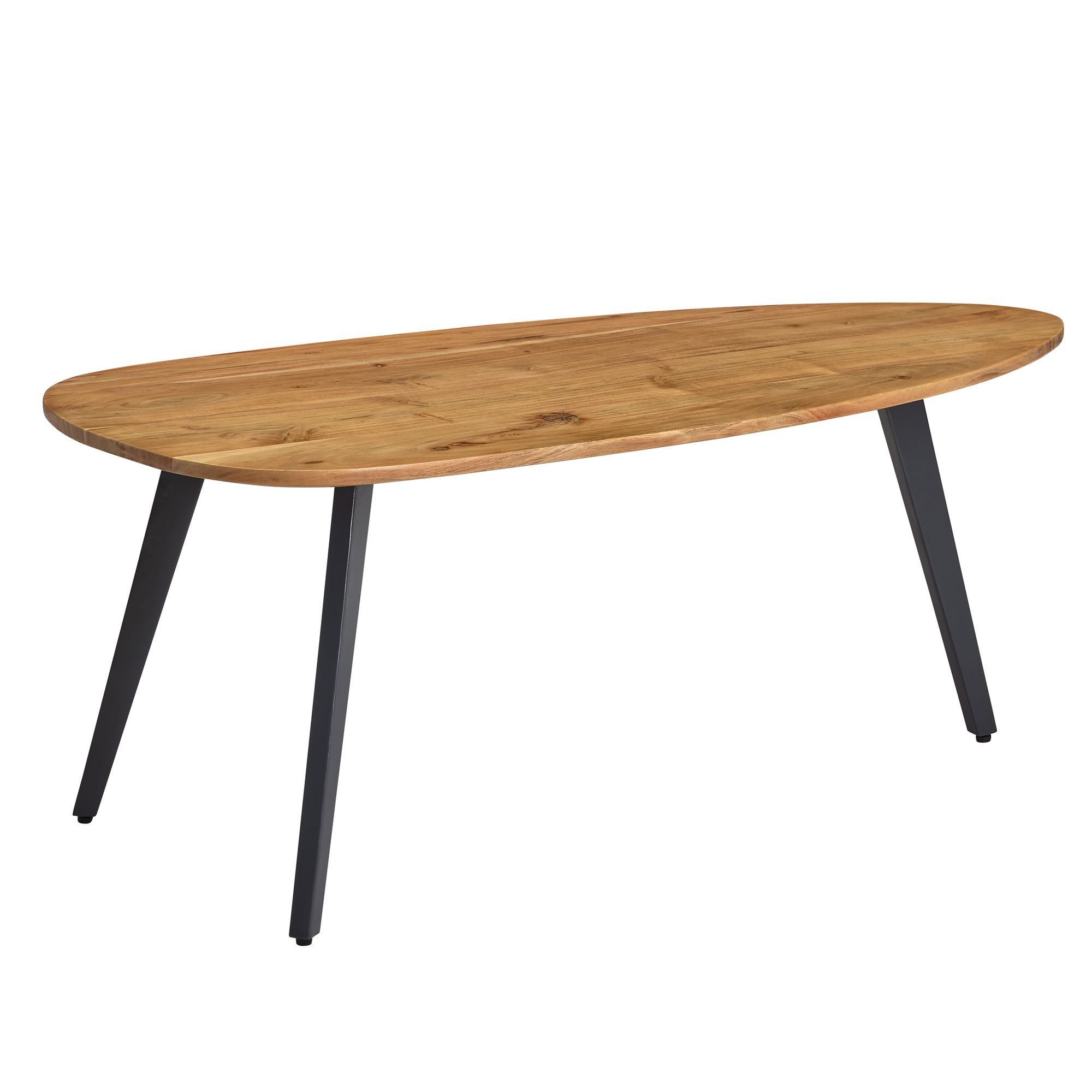 Wohnling Couchtisch WL6.157 Akazie 110x60cm Massivholz Wohnzimmertisch Holz/Metall Tisc (Akazie Massivholz 110 x 45 x 60 cm Nierenform), Wohnzimmertisch Dreibein, Holztisch Modern