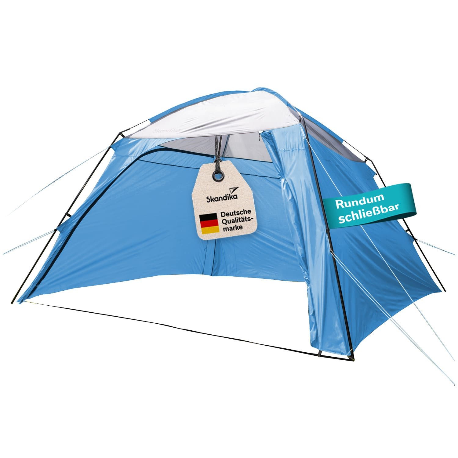 Skandika Pavillon Pavillon Inari 300, Camping Wohnzelt mit integrierten Seitenwänden, (Tragetasche, Gestänge: Stahl & Fiberglas, Stehhöhe 200 cm), 2 fest eingenähte Seitenwände, 2 Seitenwände zum Ein-/Auszippen