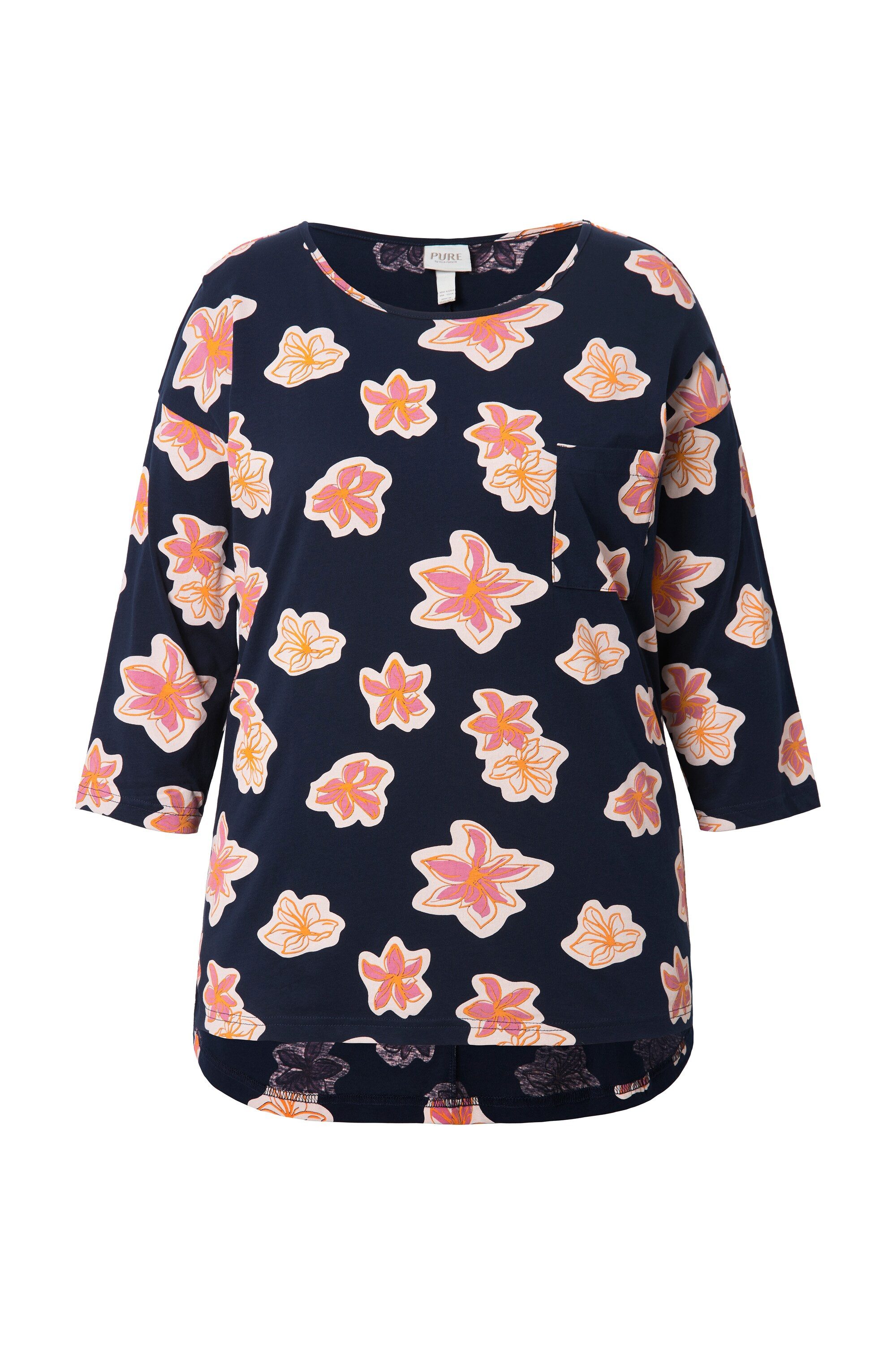 Ulla Popken Pyjama Pyjamashirt Oversized Rundhals 3/4-Arm günstig online kaufen