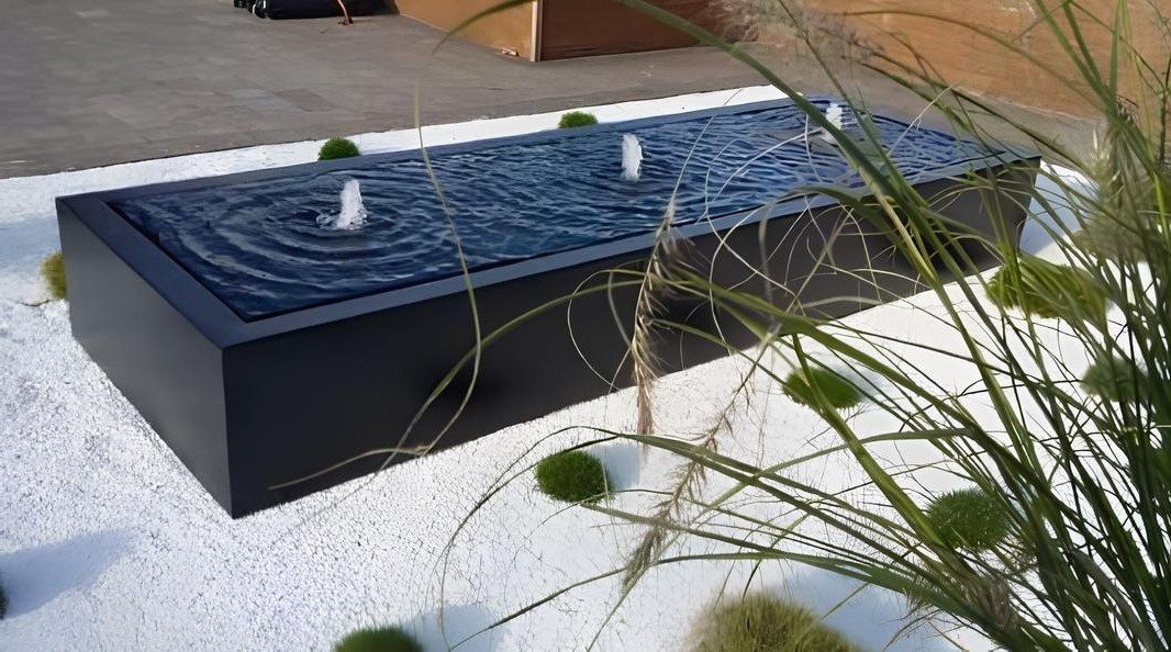 Xlmoebel Wasserspiel XLMOEBEL Edelstahl Brunnen in elegantem Schwarz mit Wasserfluss, Made in Europa