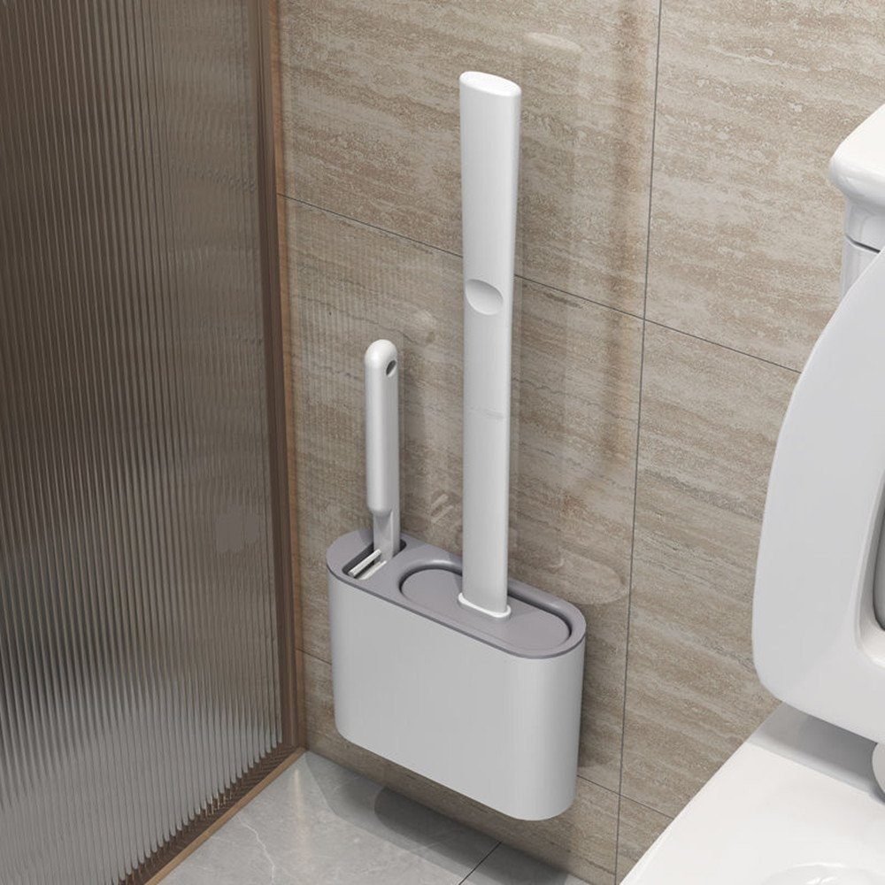 XDeer Badaccessoire-Set 2/3 Stück Toilettenbürste Silikon,WC Bürste Flexibel mit, 2 tlg., mit Schnelltrocknendem Halter,Klobürste Wandmontage mit langem Griff gray