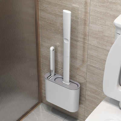 XDeer Badaccessoire-Set 2/3 Stück Toilettenbürste Silikon,WC Bürste Flexibel mit, 2 tlg., mit Schnelltrocknendem Halter,Klobürste Wandmontage mit langem Griff