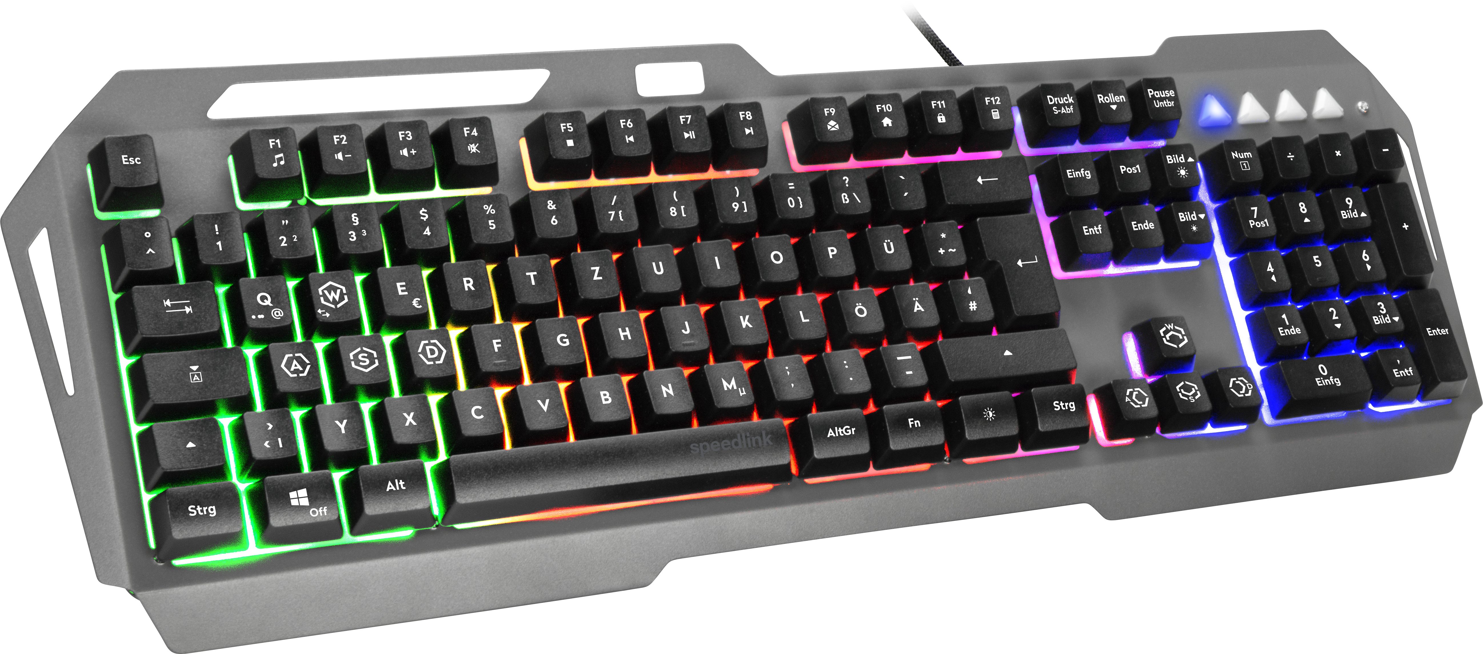 Speedlink LUNERA RGB Metal Rainbow, schwarze kabelgebundene Gaming-Tastatur (mit RGB Hintergrundbeleuchtung)