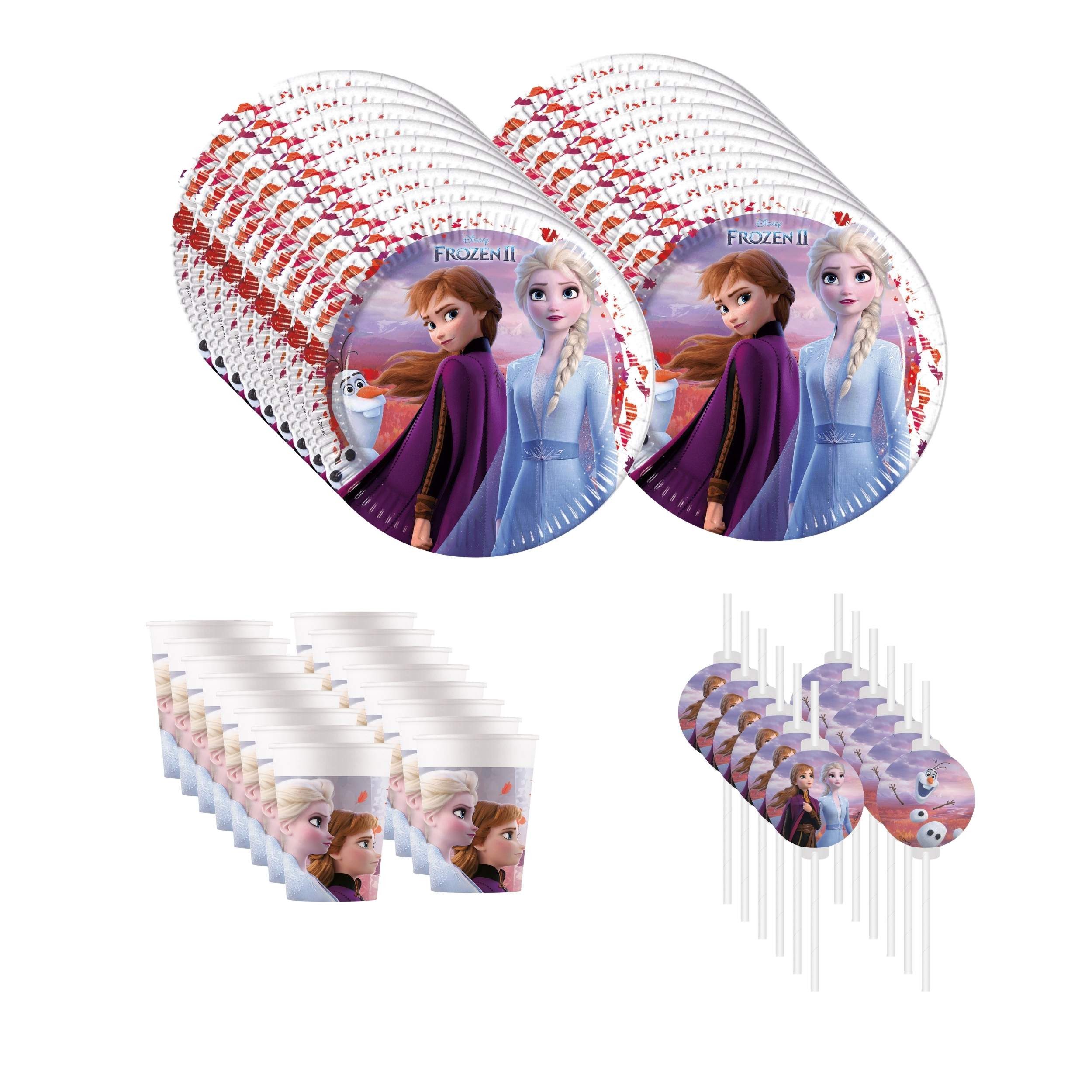 Procos Einweggeschirr-Set 44-tlg. Frozen 2 Party Set für Kindergeburtstag, 16 Personen