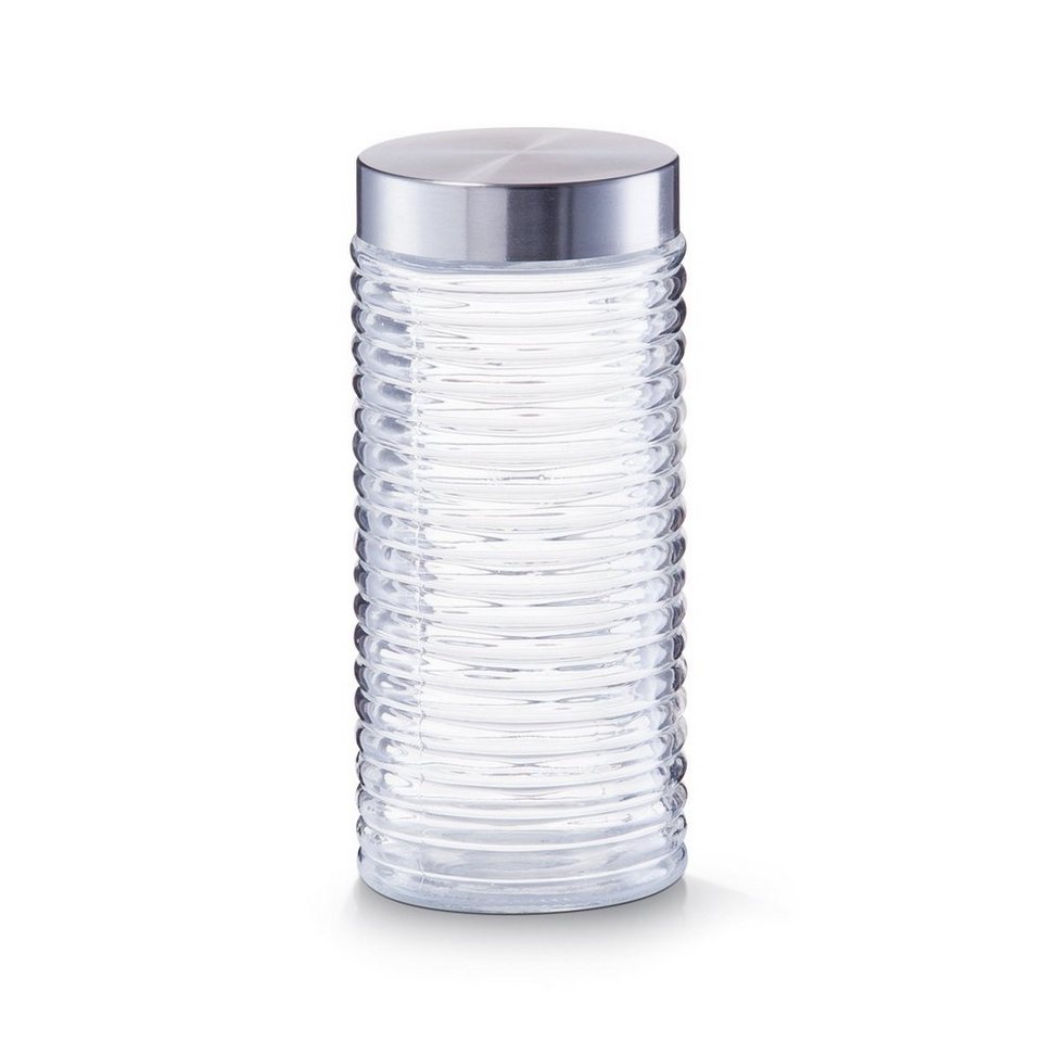 Zeller Present Vorratsglas Vorratsglas gerillt mit Edelstahldeckel 1400 ml,  Glas, Edelstahl, (1-tlg), Vorratsdose Lebensmittelaufbewahrung, in  verschiedenen Größen erhältlich