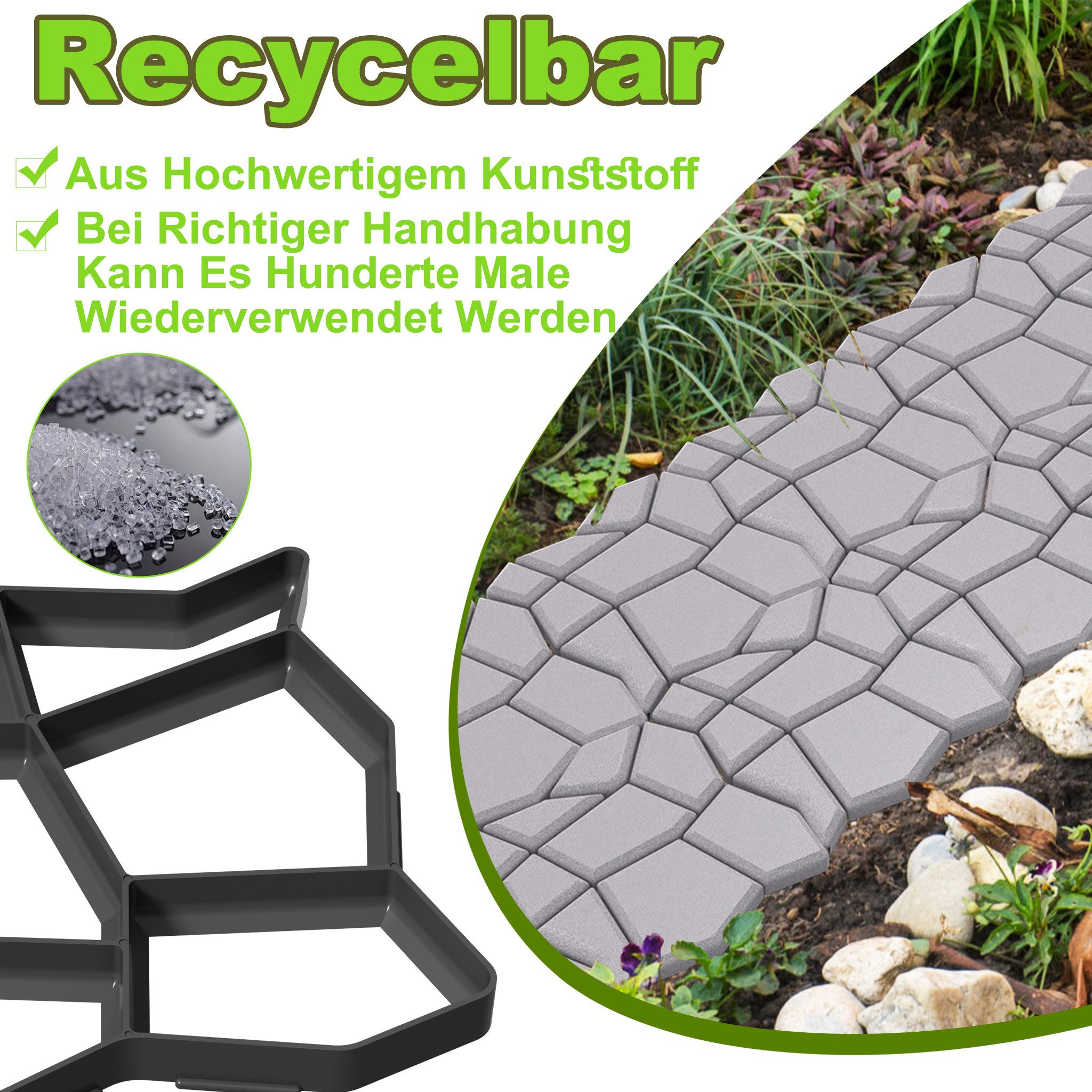 FIVMEN Fundamentrahmen Gehweg Form DIY Pflasterform, Betonformen Garten Schablone, für Terrassenplatten Beton Gießform, (1-St), Gehwegplatten Pflastersteine streichen, Garten Trittsteine