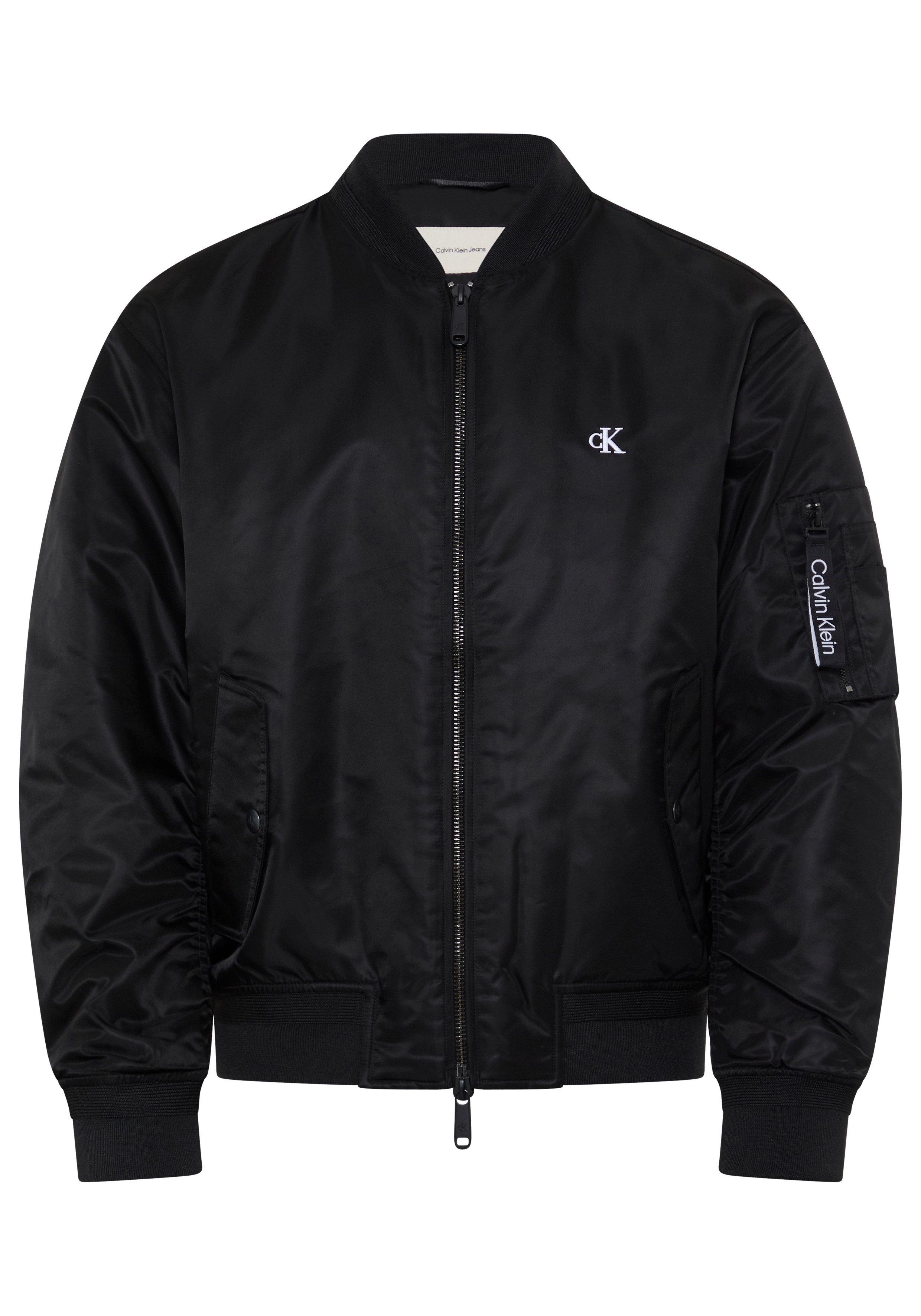 Calvin Klein Jeans Bomberjacke Rippkragen, Regular Fit, Logo-Stickerei