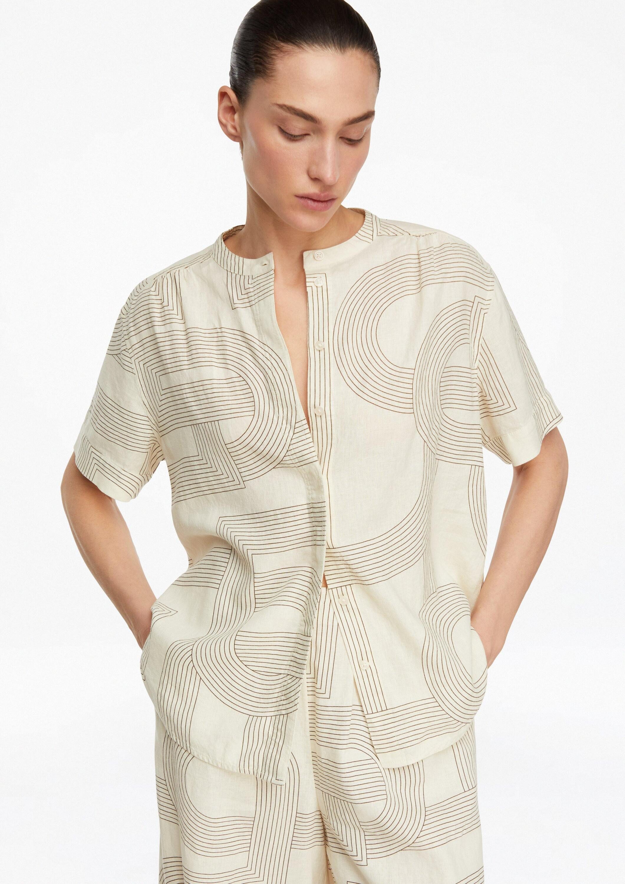 comma Kurzarmbluse Bluse Kurzarm-Bluse aus Leinenmix