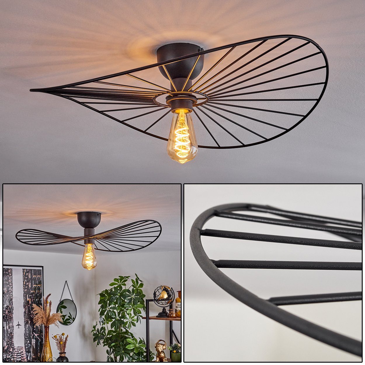 hofstein Deckenleuchte moderne Deckenlampe aus Metall in Schwarz, ohne Leuc günstig online kaufen