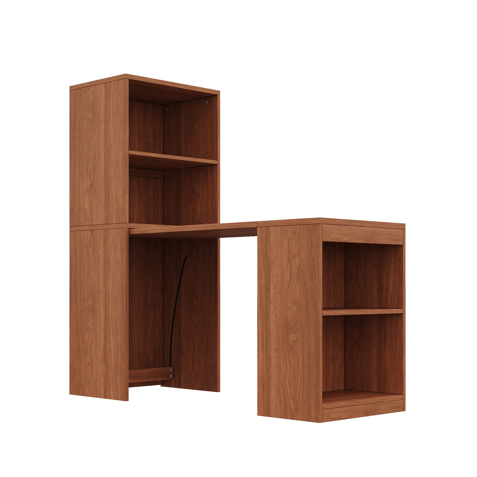 Flieks Regal-Schreibtisch L-Form multifunktionaler Klapptisch mit Rollen&Bücherregal 2-in-1 (Tischplatte: 90x51 cm, Standregal: 55x40x137 cm, Gesamtlänge 130 cm – Bild 4 von 5