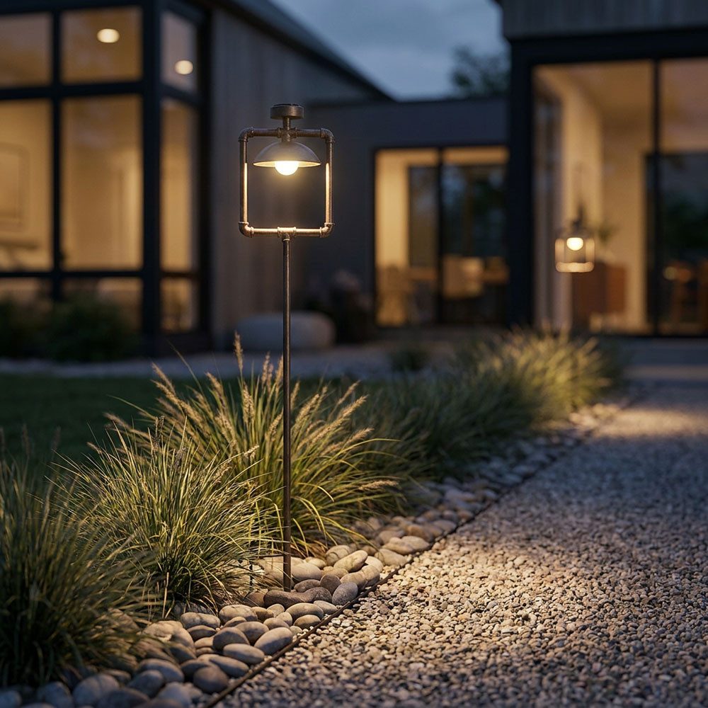 Harms Import LED Solarleuchte, LED-Leuchtmittel fest verbaut, Warmweiß, LED Steckleuchte Metall antik-schwarz Dämmerungssensor IP44