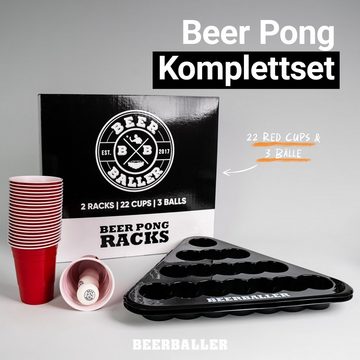 BeerBaller Abstandshalter BeerBaller® Beer Pong Racks - Set inkl. 2 Racks, 22 Cups & 3 Bällen (Komplett-Set) In edlem Schwarz