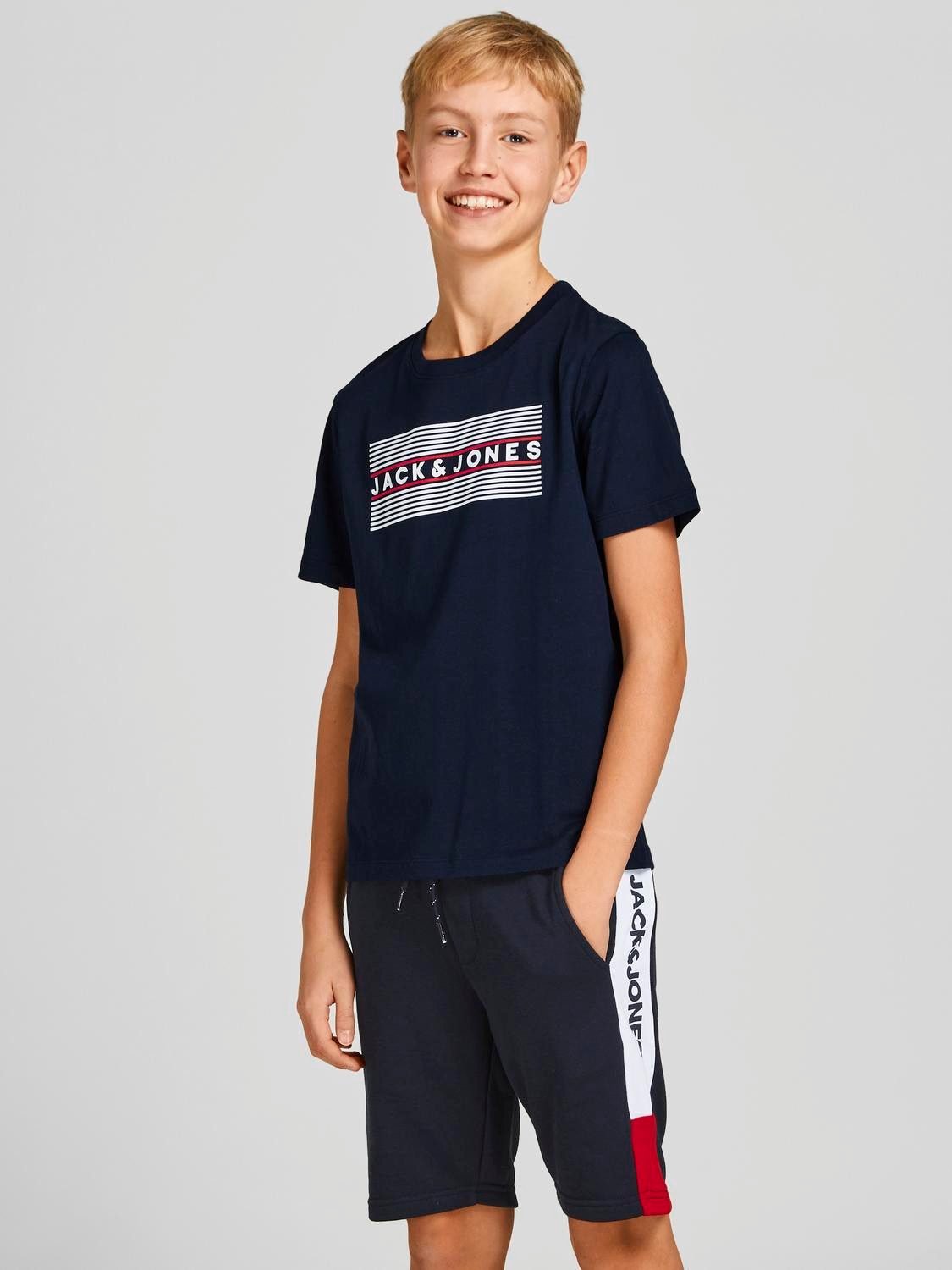Jack & Jones Junior T-Shirt JACK&JONES Jungen Kinder T-Shirt Blau Navy Weiß JJECORP SS O-NECK JNR