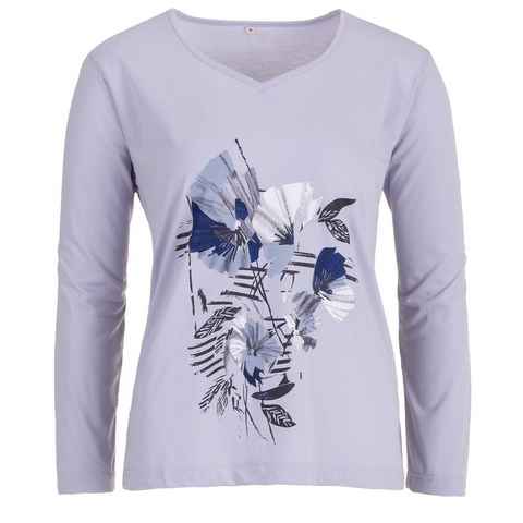 zeitlos T-Shirt zeitlos Damen Langarmshirt Blumen V-Auschnitt Longsleeve Kunst Druck