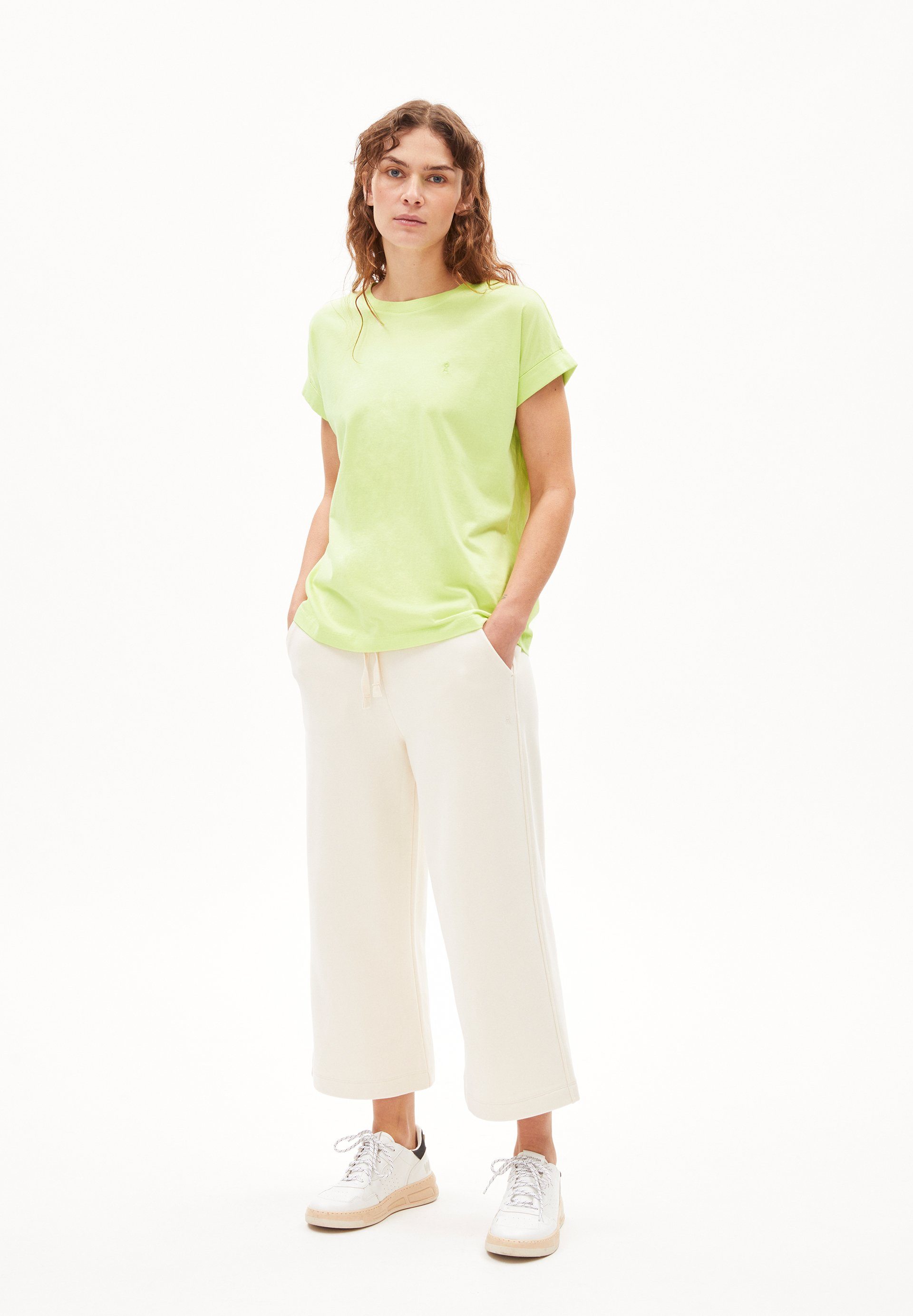 Bio-Baumwolle lime T-Shirt Armedangels (1-tlg) empty Damen Loose aus Fit T-Shirt light IDAARA