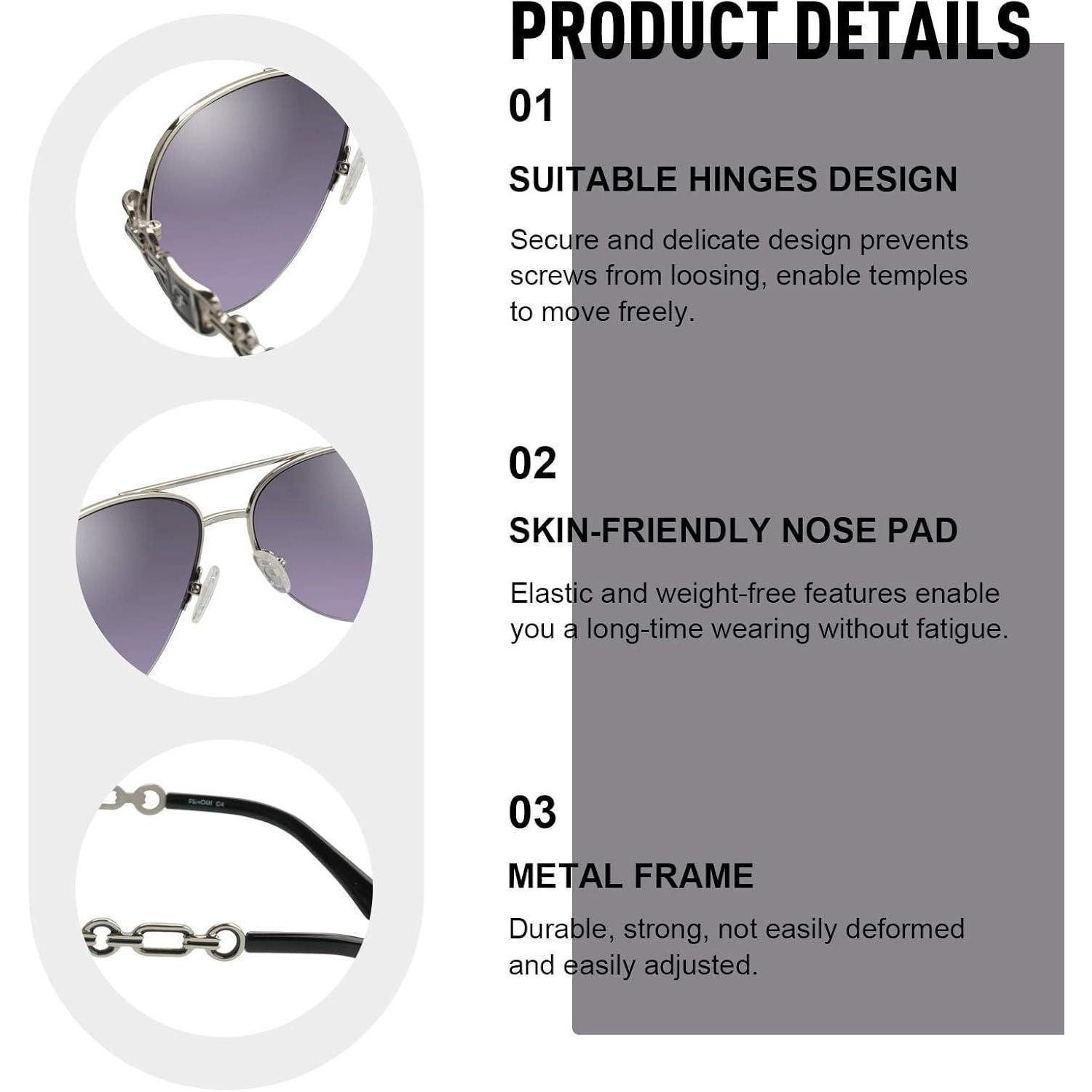 LuxusKollektion Pilotenbrille Sonnenbrille Damen UV400 Gestell Silber Gläser Grau Verlaufend