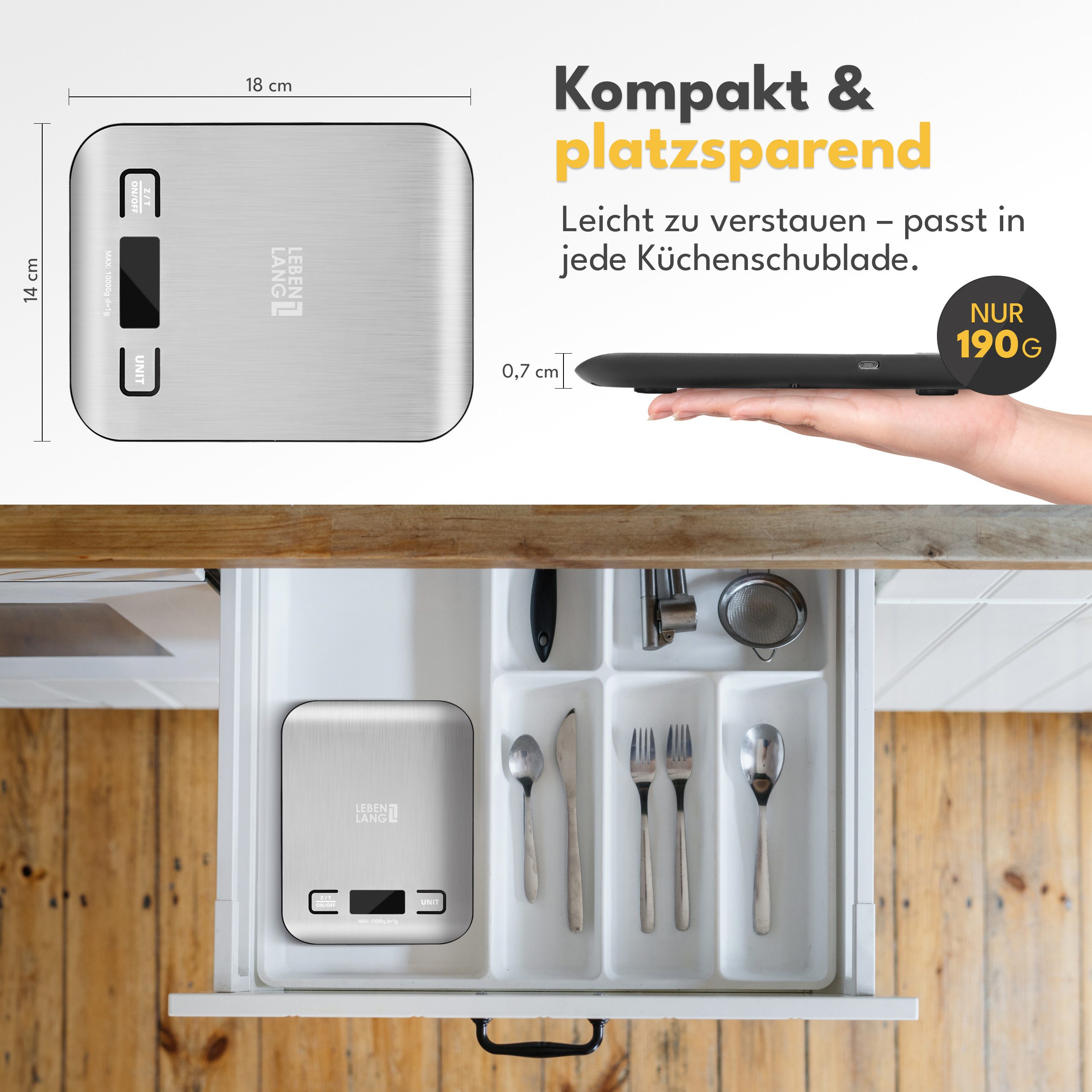 Lebenlang Küchenwaage Digitale Küchenwaage - Präzise - Bis 10kg - Lebensmittelwaage – Bild 5 von 5